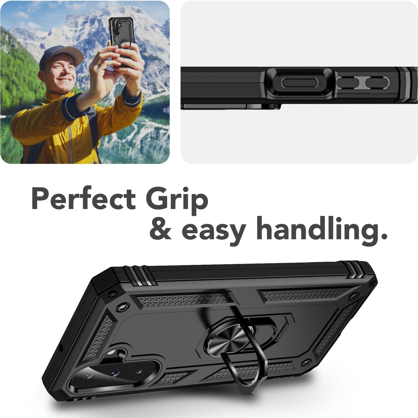 NALIA RingDefend Case for Samsung Galaxy A26 – Robust Armored Case with 360° Rotating Metal Ring, Kickstand &amp; Finger Holder, Shockproof Outdoor Protective Case, Non-Slip - Black