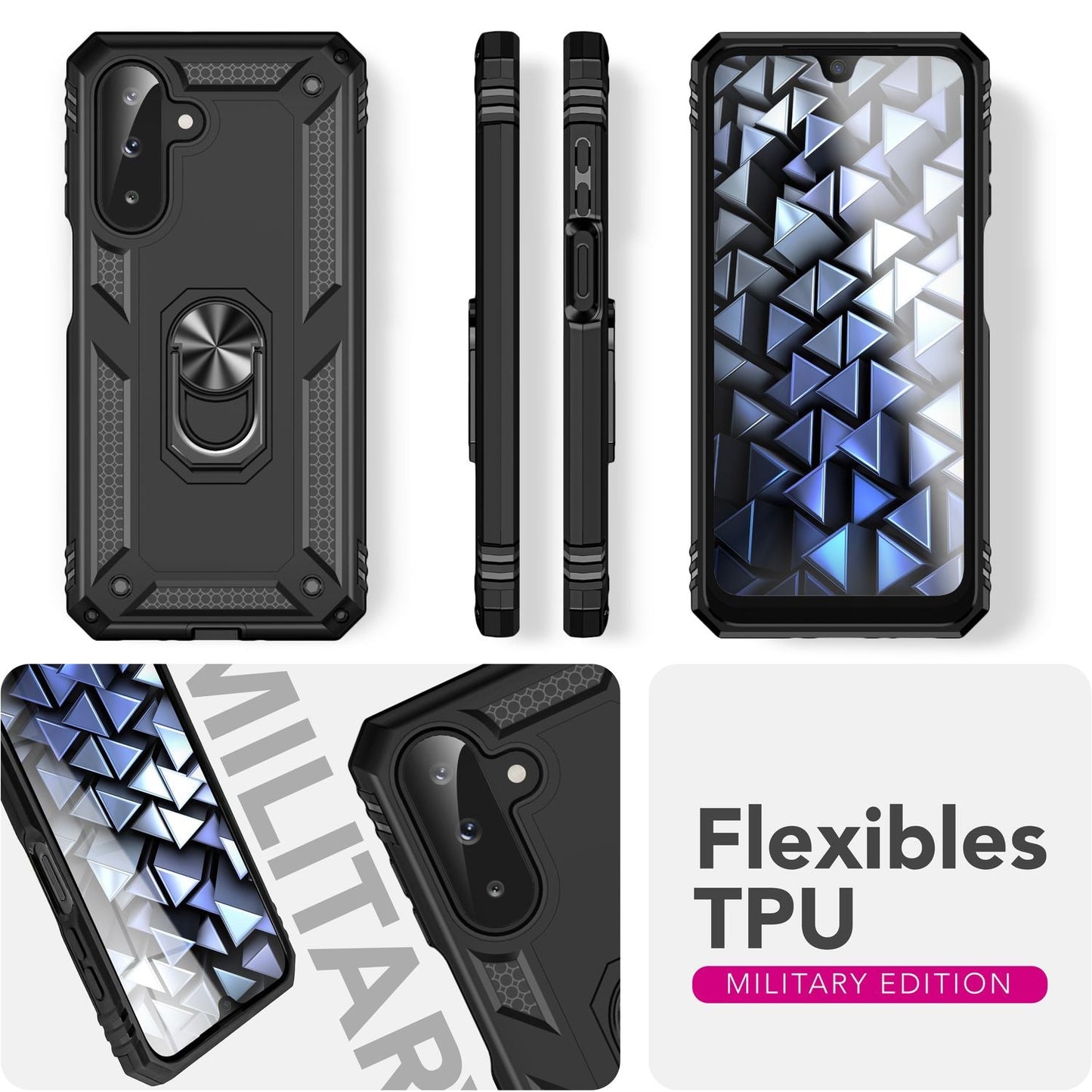 NALIA RingDefend Case for Samsung Galaxy A26 – Robust Armored Case with 360° Rotating Metal Ring, Kickstand &amp; Finger Holder, Shockproof Outdoor Protective Case, Non-Slip - Black