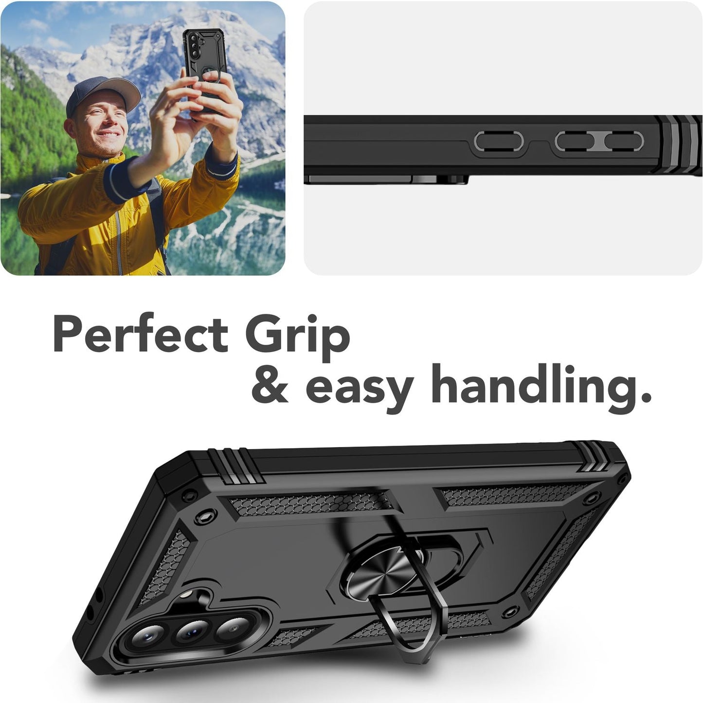 NALIA RingDefend Case for Samsung Galaxy A36 – Military-Grade Armored Phone Case with 360° Metal Ring &amp; Kickstand, Shockproof Armor Cover with Grip, Outdoor Protective Case - Black