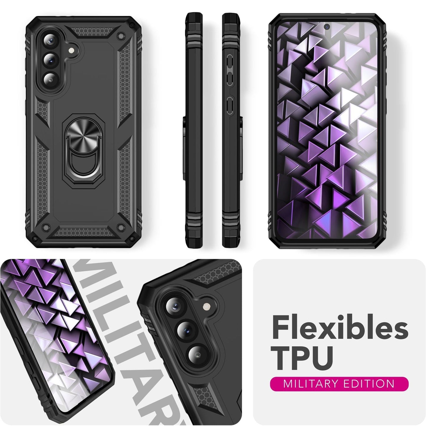 NALIA RingDefend Case for Samsung Galaxy A36 – Military-Grade Armored Phone Case with 360° Metal Ring &amp; Kickstand, Shockproof Armor Cover with Grip, Outdoor Protective Case - Black