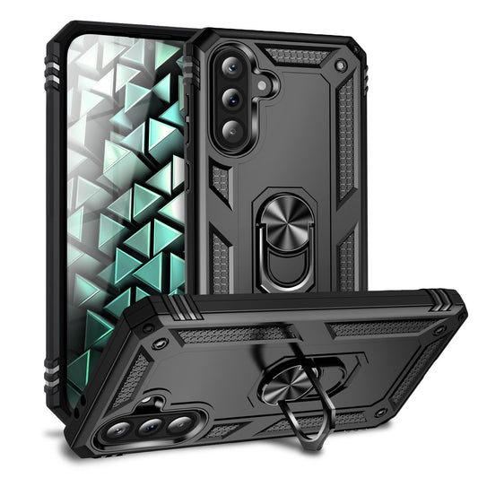NALIA RingDefend Case for Samsung Galaxy A56 – Impact-Resistant Military Protective Case with 360° Ring Holder, Shockproof Outdoor Armor Case with Anti-Slip Grip, Heavy-Duty Case - Black