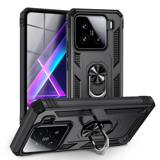 NALIA RingDefend hulstur fyrir Xiaomi 15 – Hernaðarlegt brynvarið hulstur með 360° málmhring og standi, höggþolið tvöfalt brynvarið hulstur með gripi gegn rennu, utandyra hulstur - svart