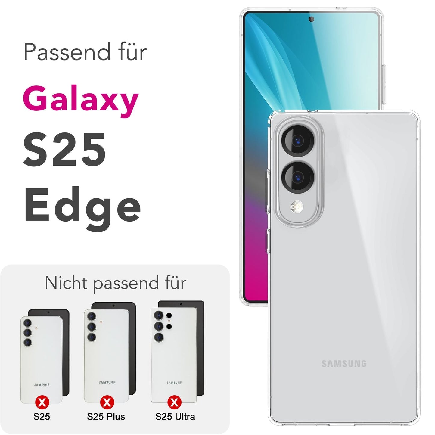 NALIA AirFlex Case for Samsung Galaxy S25 Edge – Crystal Clear Silicone Case, Durable, Anti-Yellowing Effect, Clear Transparent TPU Protective Case, Robust &amp; Flexible, Transparent