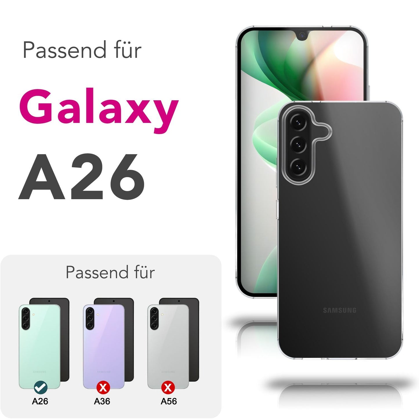 NALIA AirFlex hulstur fyrir Samsung Galaxy A26 – Sveigjanlegt TPU hulstur með gegnsæju útliti, gegnsætt og þunnt, fullkomlega passað sílikon hlífðarhulstur, þunnt og næði, endingargott símahulstur.
