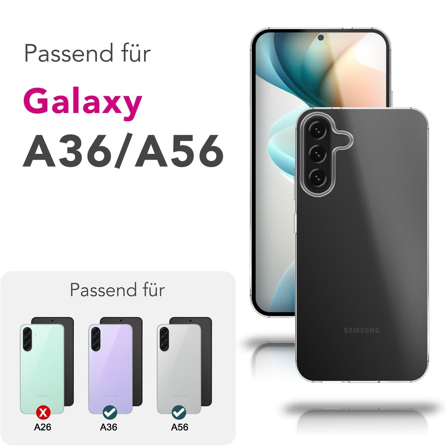 NALIA AirFlex Hülle für Samsung Galaxy A36 / Galaxy A56 – Klare TPU Silikon Schutzhülle, Flexibel & Schlank, Alltagsschutz Cover gegen Kratzer, Transparente Dezente Handyhülle