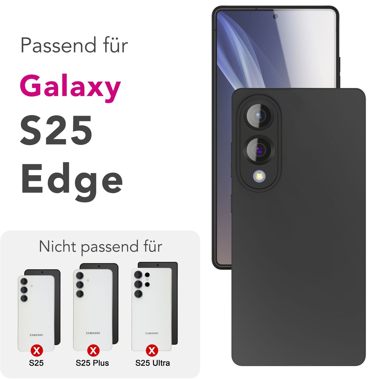 NALIA Strider hulstur fyrir Samsung Galaxy S25 Edge – Svart sílikonhulstur, þunnt og mjótt, matt áferð, innfelld hnappalok, aukin rykvörn, endingargott og sveigjanlegt