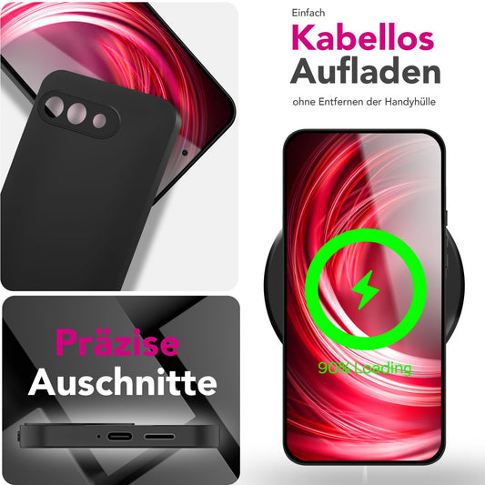 NALIA Strider hulstur fyrir Google Pixel 9a – 1,28 mm TPU símahulstur, mattsvart, mjúkt og þunnt hulstur með rykþéttum hnöppum, rispuþolið sílikonhulstur með gripi, mjótt verndarhulstur