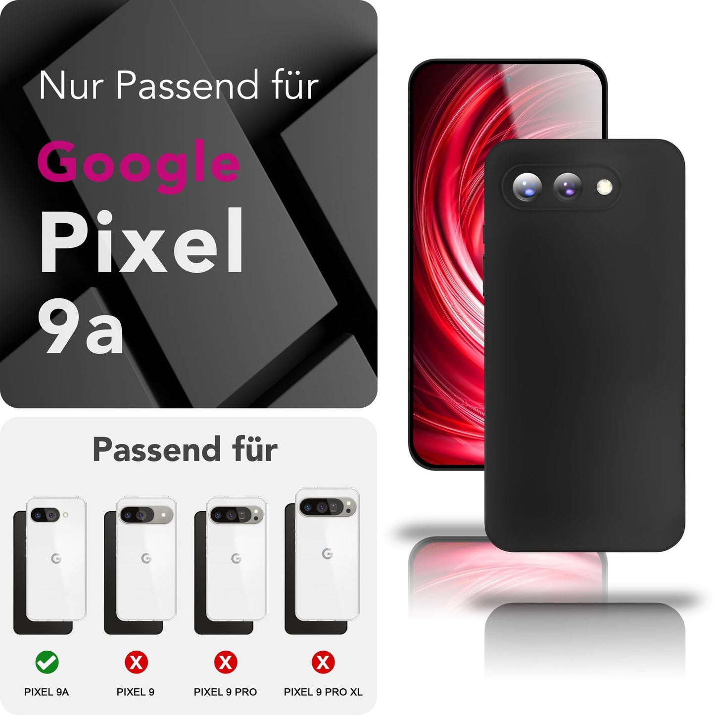 NALIA Strider Case for Google Pixel 9a – 1.28mm TPU Phone Case, Matte Black, Slim Soft Case with Dustproof Buttons, Scratch-Resistant Silicone Cover with Grip, Slim Design Protective Case