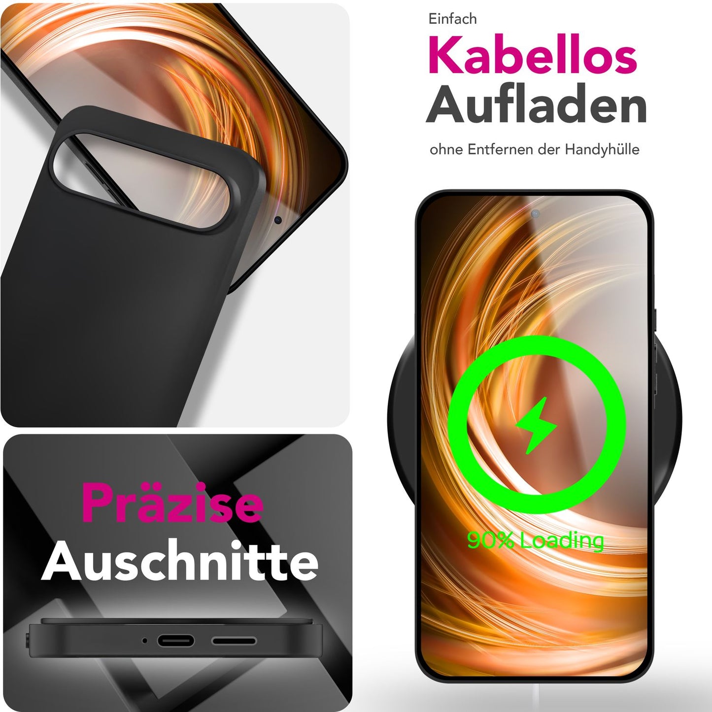 NALIA Strider hulstur fyrir Google Pixel 9 – Þunnt 1,28 mm TPU hulstur í matt svörtu, símahulstur með mjúkri áferð og rykþéttum hnöppum, endingargott, rispuþolið verndarhulstur.