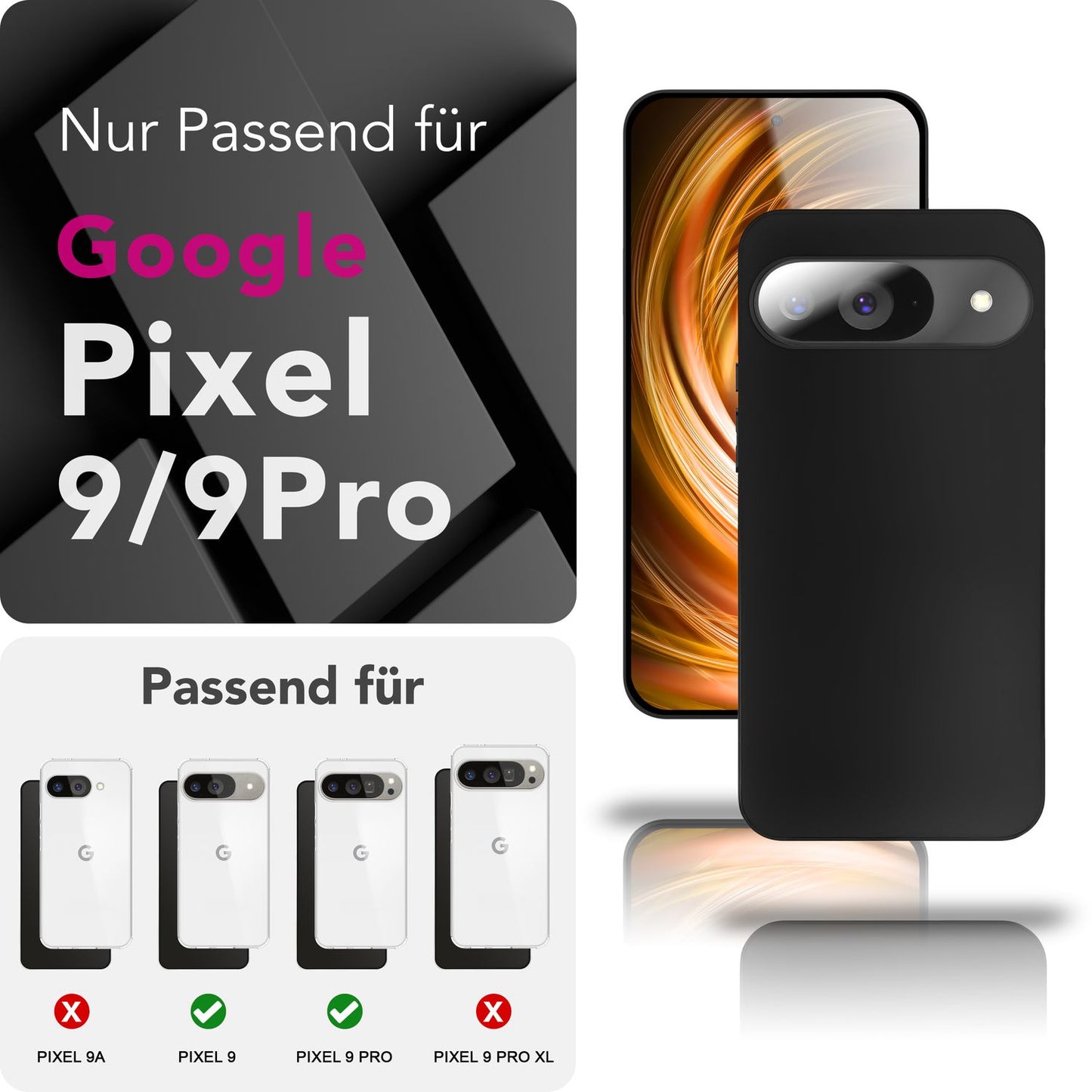NALIA Strider hulstur fyrir Google Pixel 9 – Þunnt 1,28 mm TPU hulstur í matt svörtu, símahulstur með mjúkri áferð og rykþéttum hnöppum, endingargott, rispuþolið verndarhulstur.