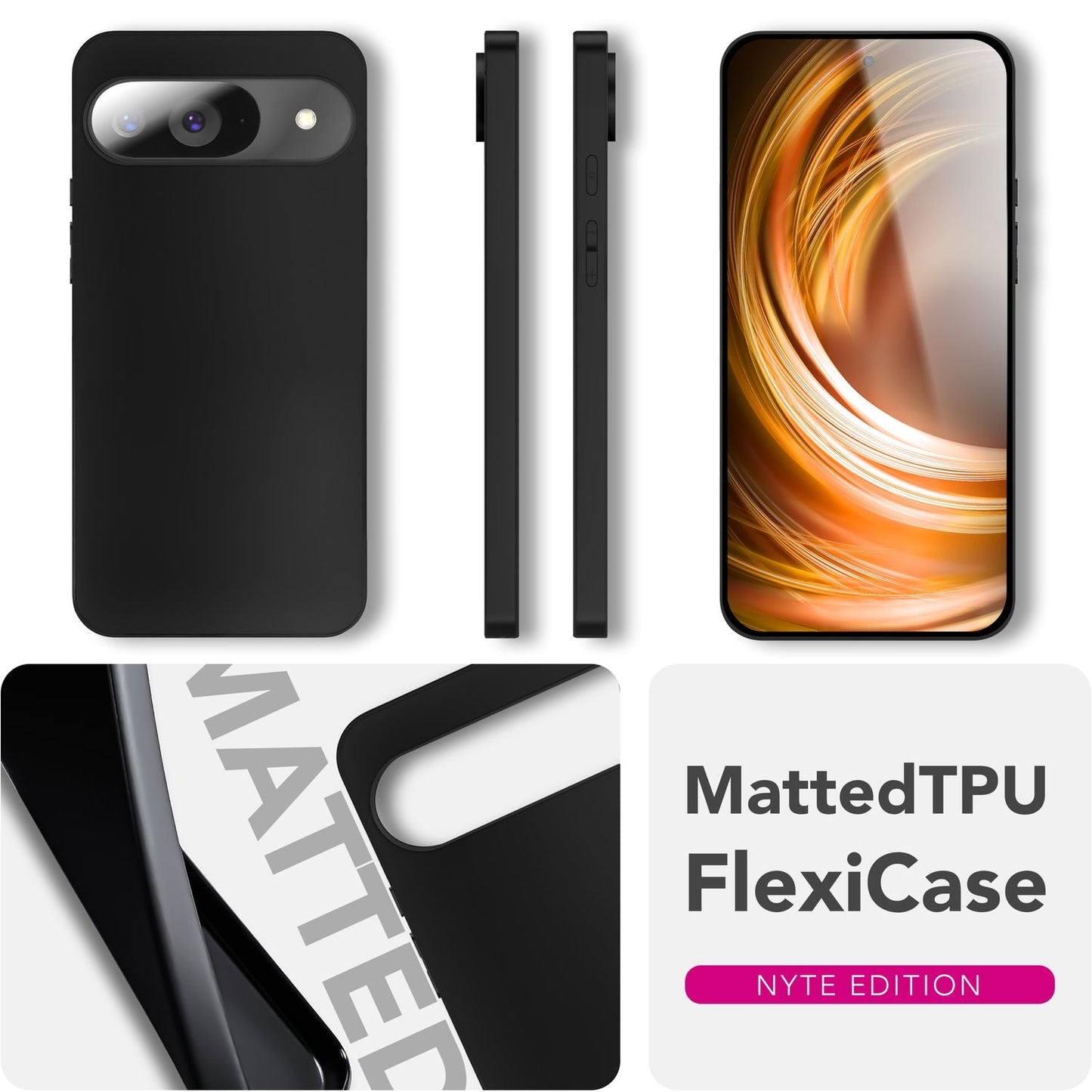 NALIA Strider hulstur fyrir Google Pixel 9 – Þunnt 1,28 mm TPU hulstur í matt svörtu, símahulstur með mjúkri áferð og rykþéttum hnöppum, endingargott, rispuþolið verndarhulstur.