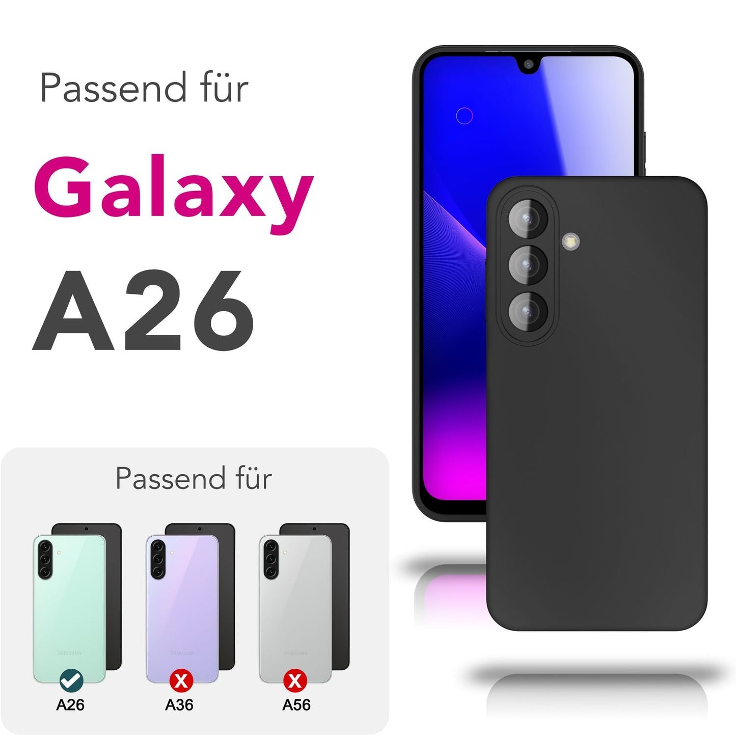 NALIA Strider hulstur fyrir Samsung Galaxy A26 – Mjög þunnt TPU hulstur 1,28 mm, matt bakhlið með rykþéttum hnöppum, fingrafaravörn, svart endingargott símahulstur