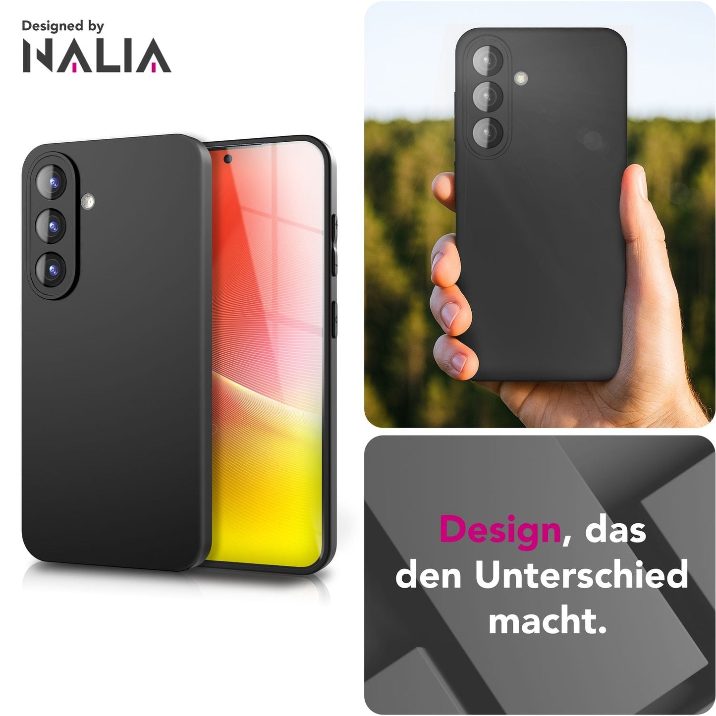 NALIA Strider hulstur fyrir Samsung Galaxy A36 – Þunnt TPU hulstur 1,28 mm, matt yfirborð gegn fingrafaravörn, rykheldir hnappar, endingargott, sveigjanlegt símahulstur í svörtu