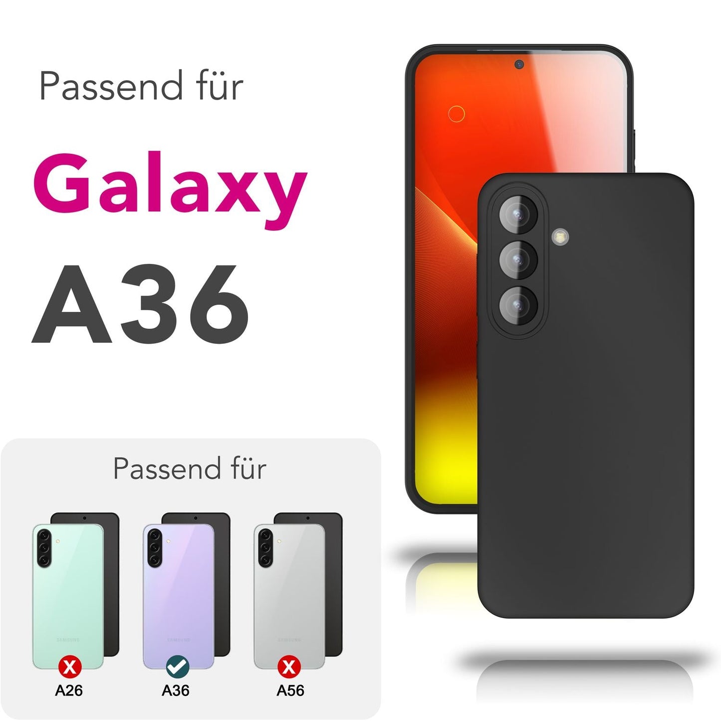 NALIA Strider hulstur fyrir Samsung Galaxy A36 – Þunnt TPU hulstur 1,28 mm, matt yfirborð gegn fingrafaravörn, rykheldir hnappar, endingargott, sveigjanlegt símahulstur í svörtu