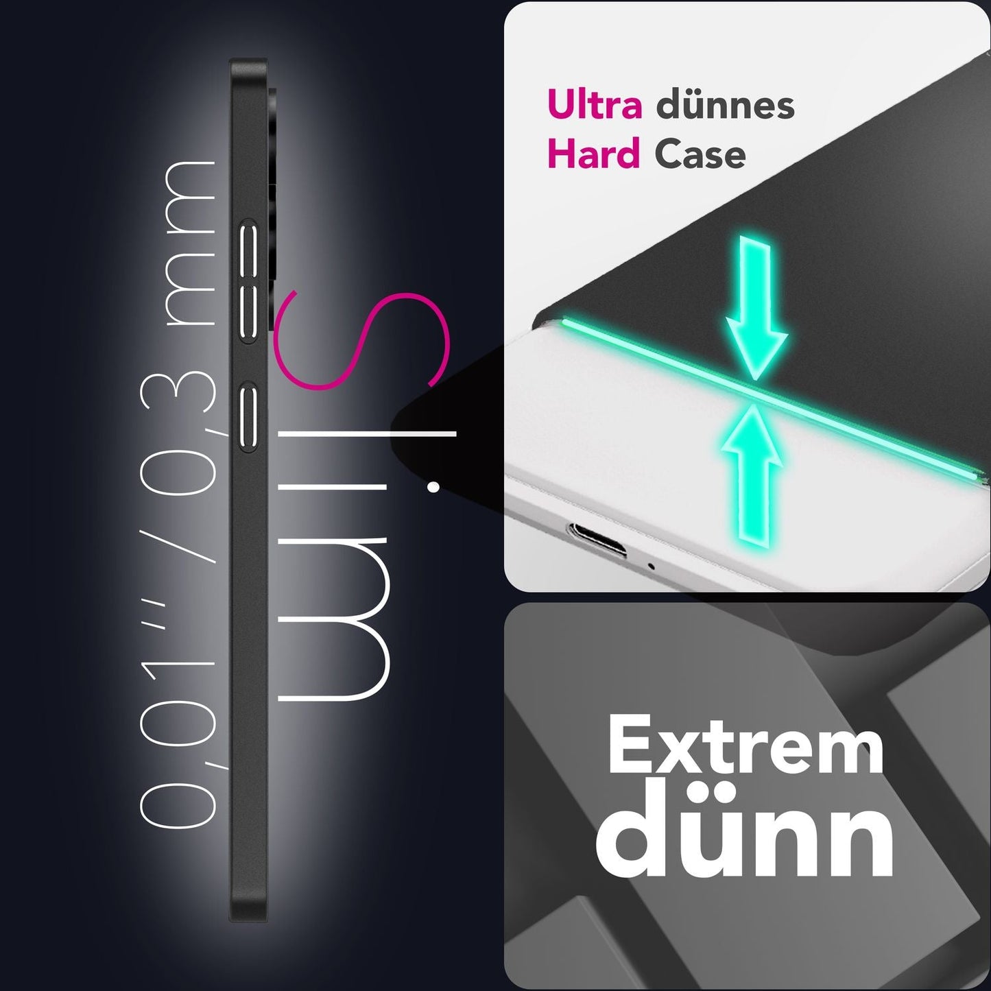 NALIA Phantom hulstur fyrir Samsung Galaxy S25 Edge – Mjög þunnt 0,3 mm, matt áferð, fingrafaravörn, mjótt hart hulstur, fjaðurlétt, ofurþunnt símahulstur