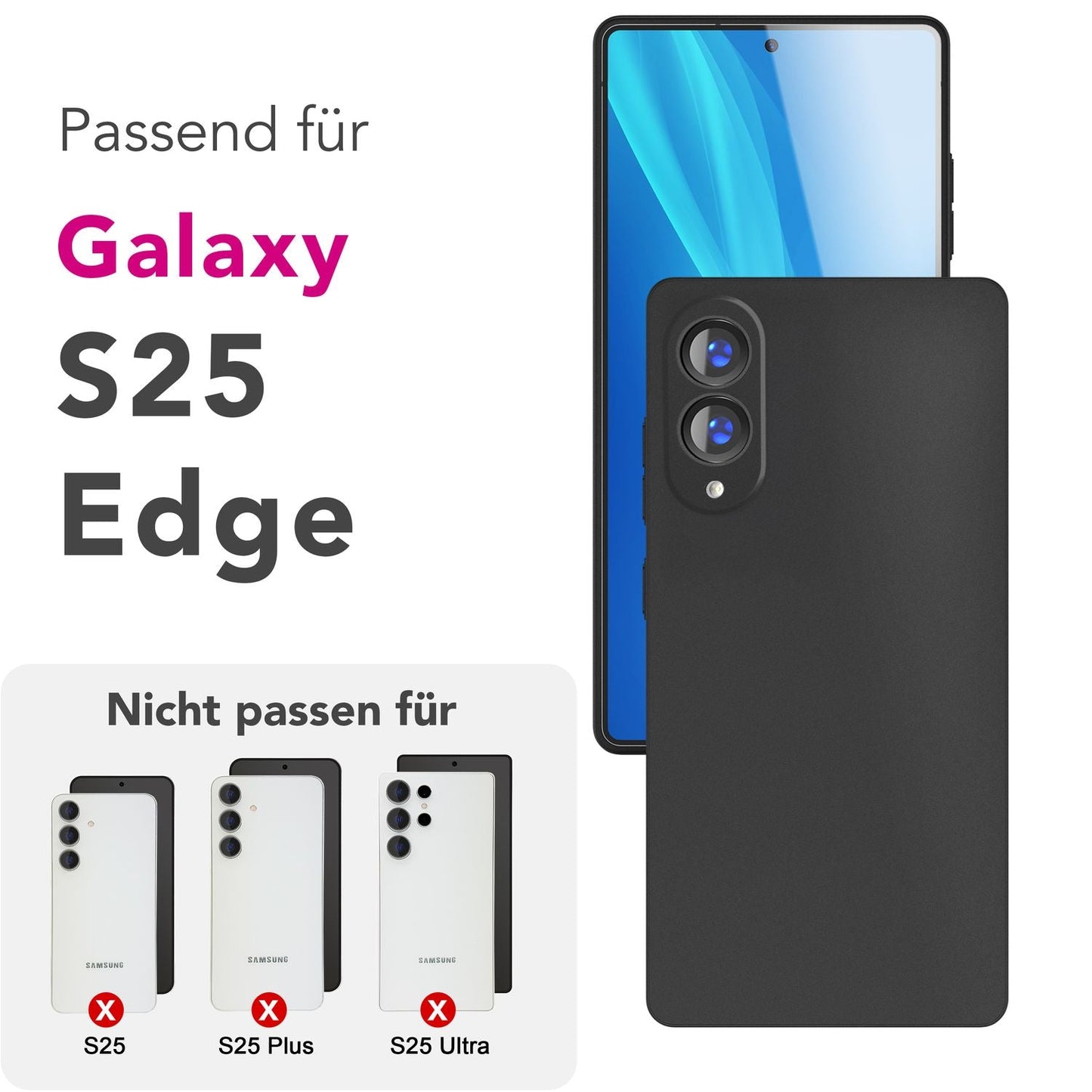 NALIA Phantom hulstur fyrir Samsung Galaxy S25 Edge – Mjög þunnt 0,3 mm, matt áferð, fingrafaravörn, mjótt hart hulstur, fjaðurlétt, ofurþunnt símahulstur