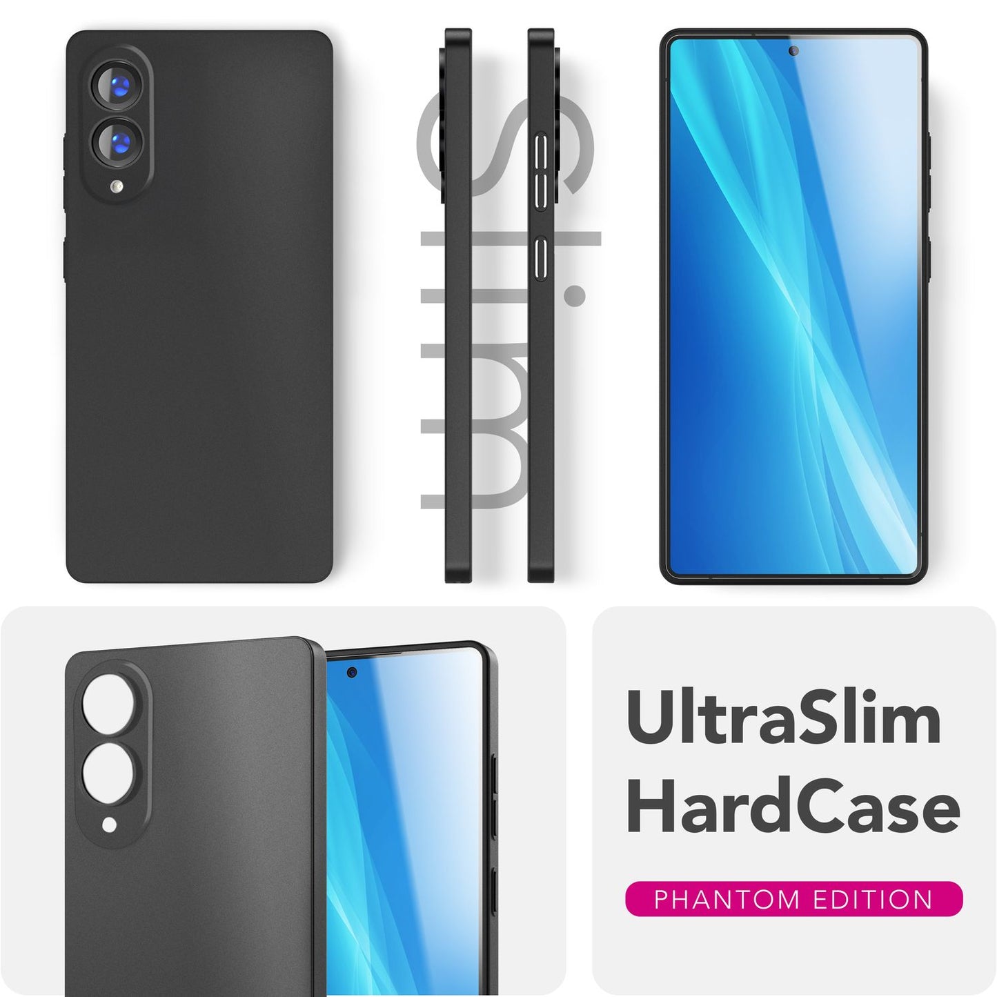 NALIA Phantom hulstur fyrir Samsung Galaxy S25 Edge – Mjög þunnt 0,3 mm, matt áferð, fingrafaravörn, mjótt hart hulstur, fjaðurlétt, ofurþunnt símahulstur