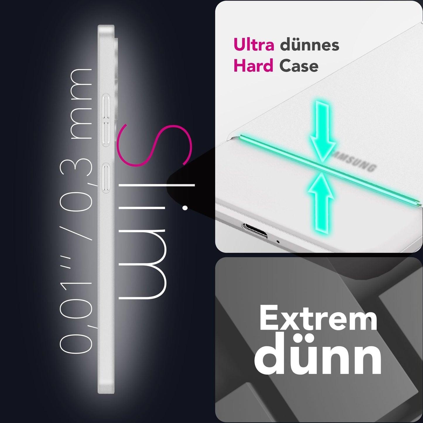 NALIA Phantom hulstur fyrir Samsung Galaxy S25 Edge – Mjög þunnt 0,3 mm, matt áferð, fingrafaravörn, mjótt hart hulstur, fjaðurlétt, ofurþunnt símahulstur