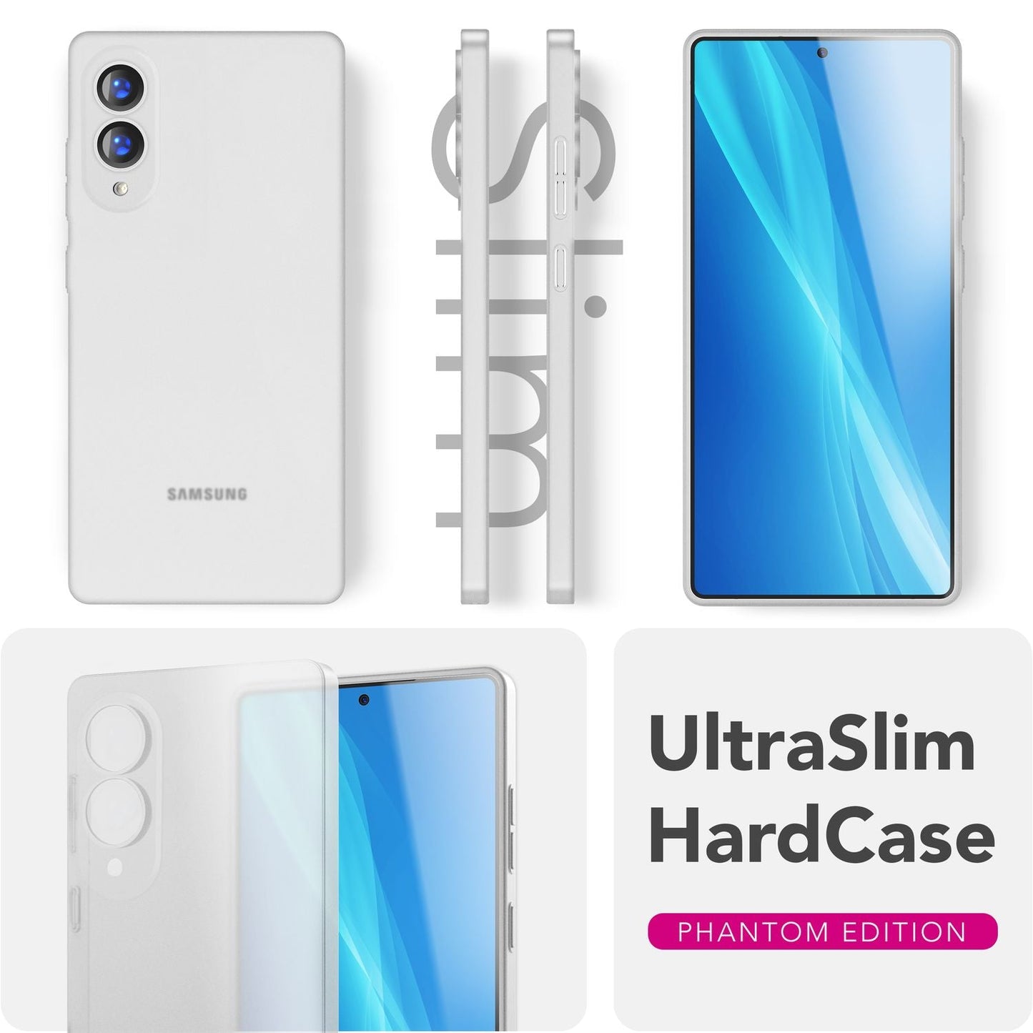 NALIA Phantom hulstur fyrir Samsung Galaxy S25 Edge – Mjög þunnt 0,3 mm, matt áferð, fingrafaravörn, mjótt hart hulstur, fjaðurlétt, ofurþunnt símahulstur