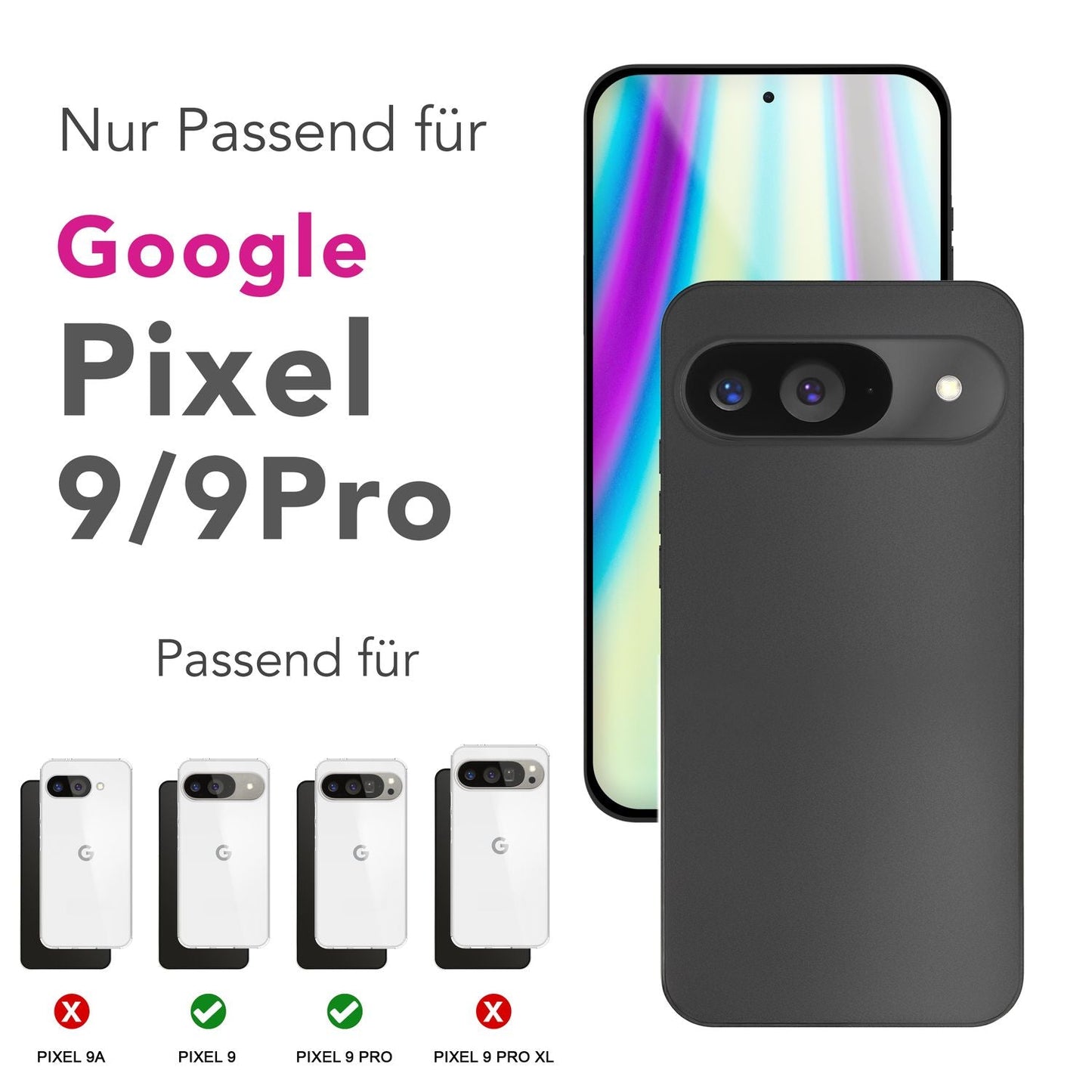 NALIA Phantom hulstur fyrir Google Pixel 9 – Mjög þunnt 0,3 mm, matt og grannt símahulstur, fingrafaravarið hulstur, afar létt og hart hulstur, lágmarksútlit.