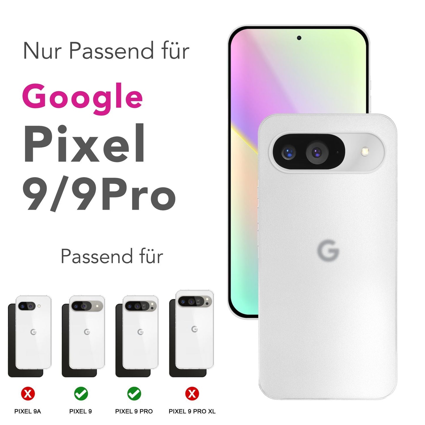 NALIA Phantom hulstur fyrir Google Pixel 9 – Mjög þunnt 0,3 mm, matt og grannt símahulstur, fingrafaravarið hulstur, afar létt og hart hulstur, lágmarksútlit.