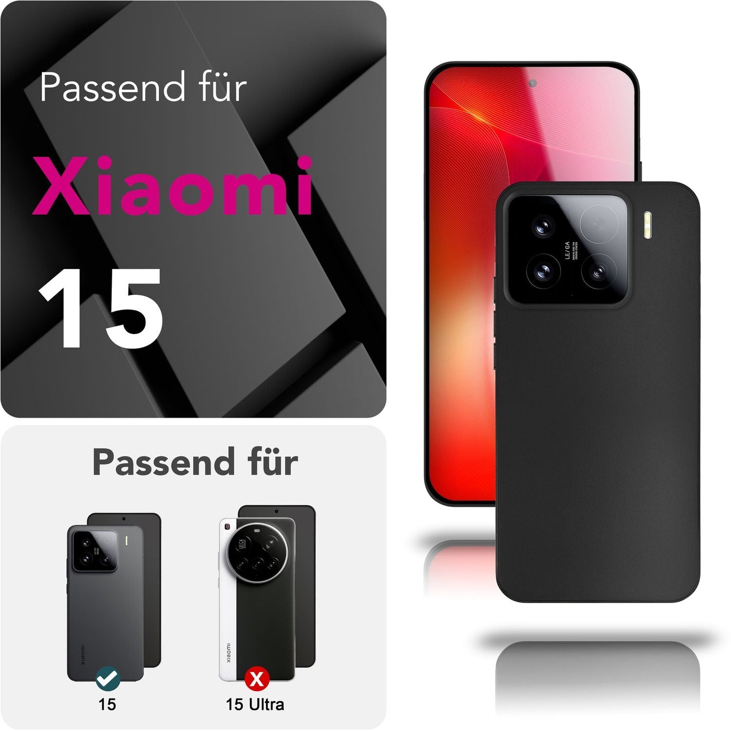 NALIA Phantom hulstur fyrir Xiaomi 15 – Mjög þunnt 0,3 mm hulstur, matt áferð, fingrafaravörn, fjaðurlétt og grannt símahulstur, lágmarks verndarhulstur.