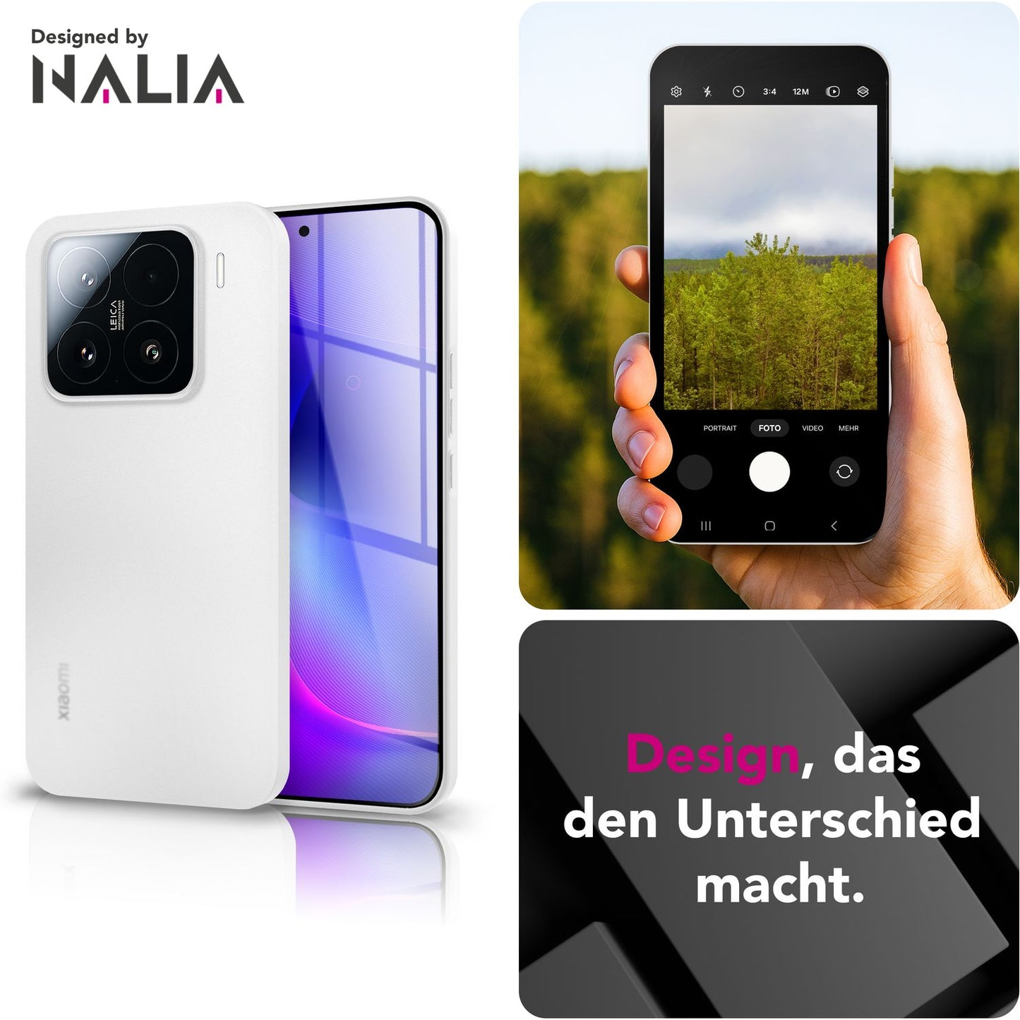 NALIA Phantom hulstur fyrir Xiaomi 15 – Mjög þunnt 0,3 mm hulstur, matt áferð, fingrafaravörn, fjaðurlétt og grannt símahulstur, lágmarks verndarhulstur.