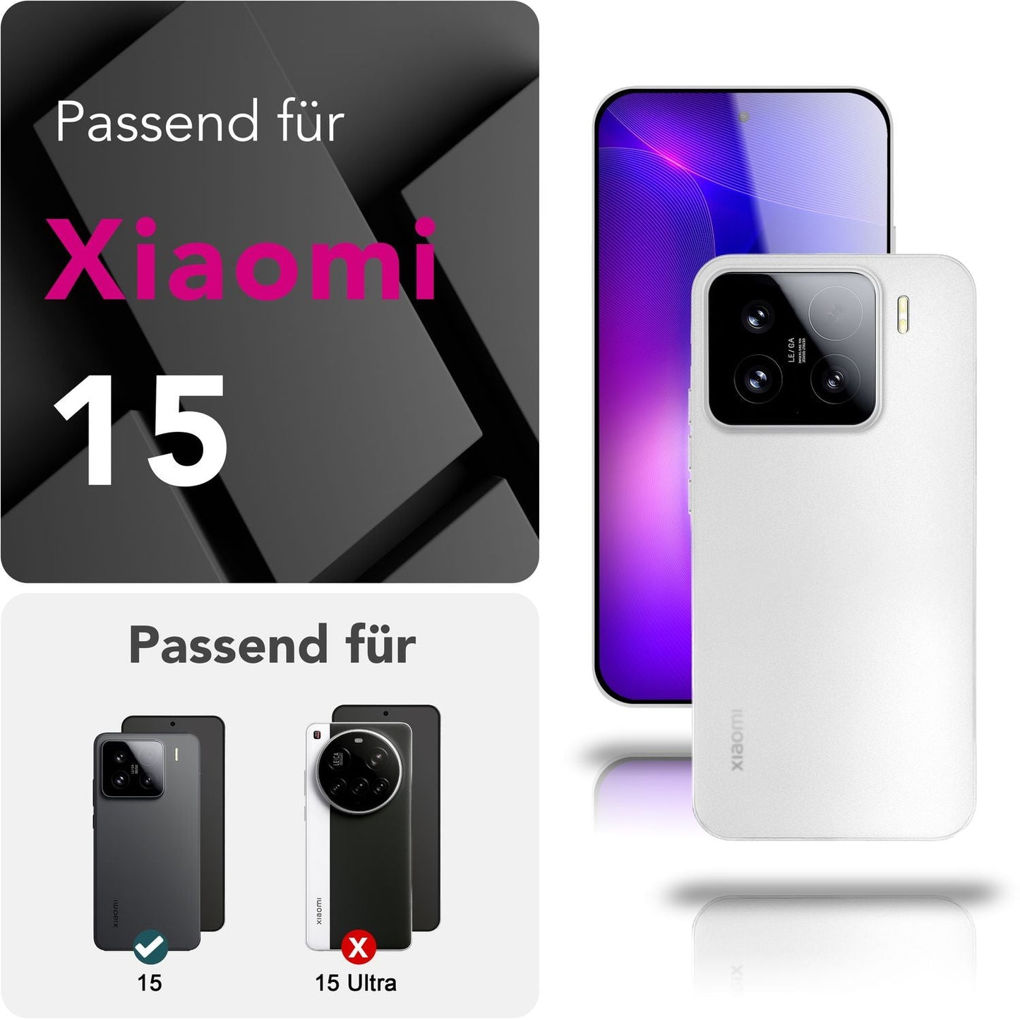 NALIA Phantom hulstur fyrir Xiaomi 15 – Mjög þunnt 0,3 mm hulstur, matt áferð, fingrafaravörn, fjaðurlétt og grannt símahulstur, lágmarks verndarhulstur.