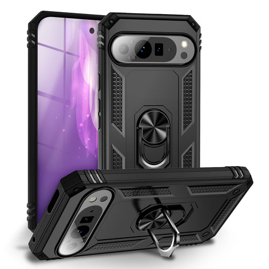 NALIA RingDefend Case for Google Pixel 9 Pro – Shockproof Phone Case with 360° Finger Holder &amp; Kickstand, Military Style Armor Case with Impact Protection, Heavy-Duty Phone Case - Black