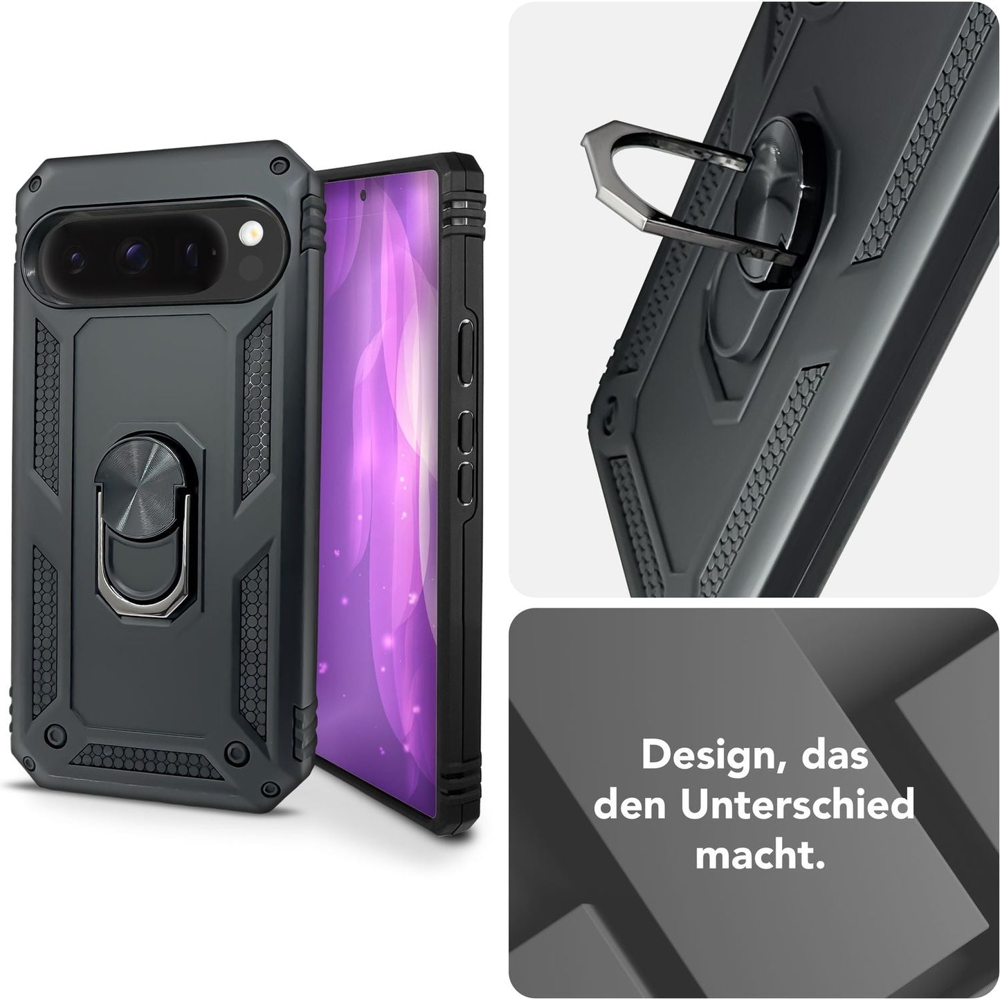 NALIA RingDefend Case for Google Pixel 9 Pro – Shockproof Phone Case with 360° Finger Holder &amp; Kickstand, Military Style Armor Case with Impact Protection, Heavy-Duty Phone Case - Black