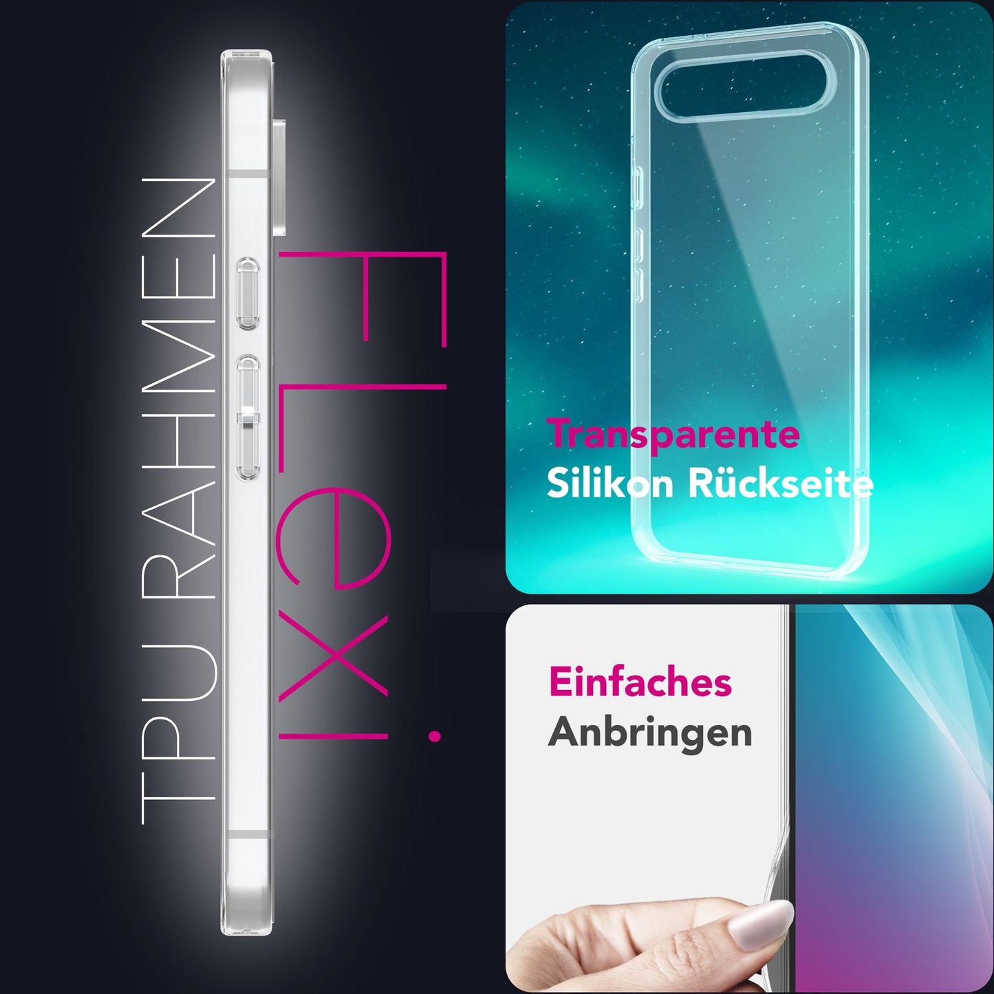 NALIA AirFlex hulstur fyrir Google Pixel 9 Pro – Glært TPU hlífðarhulstur, gegnsætt, sveigjanlegt og stöðugt, endingargott og sterkt, vörn gegn rispum og höggum, óáberandi símahulstur