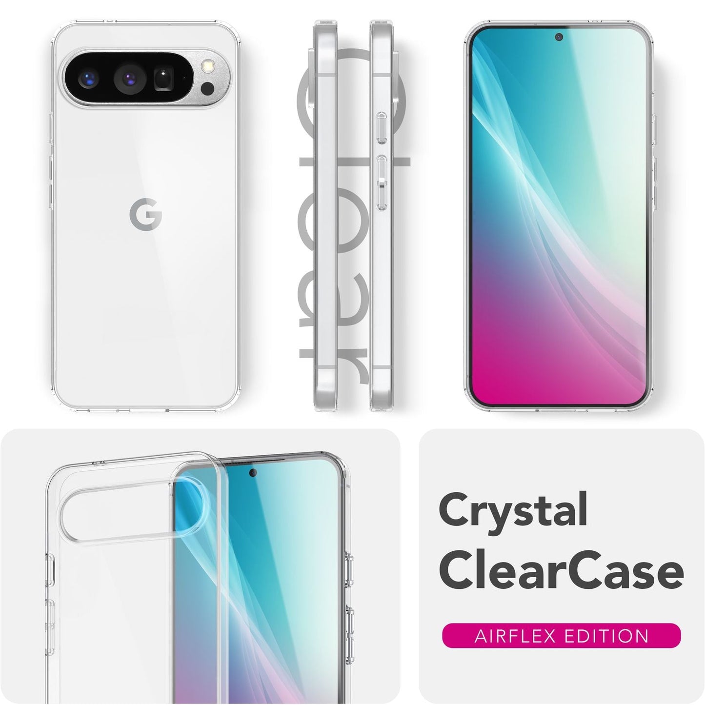 NALIA AirFlex hulstur fyrir Google Pixel 9 Pro – Glært TPU hlífðarhulstur, gegnsætt, sveigjanlegt og stöðugt, endingargott og sterkt, vörn gegn rispum og höggum, óáberandi símahulstur