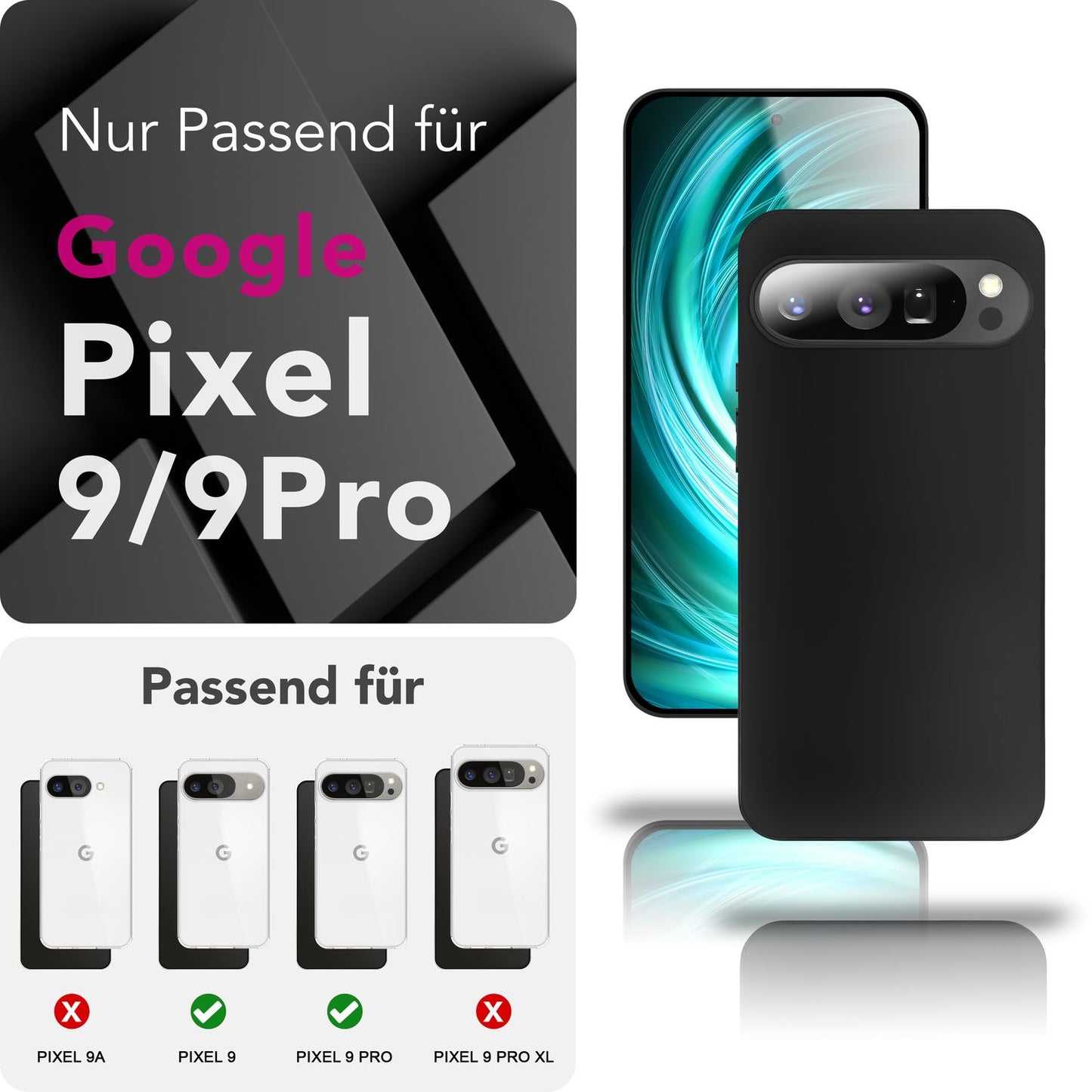 NALIA Strider Hülle für Google Pixel 9 Pro – Ultradünnes 1,28mm TPU Case, Mattes Schwarz, Handyhülle mit Staubgeschützten Tasten, Anti-Fingerprint Beschichtung, Slim Cover