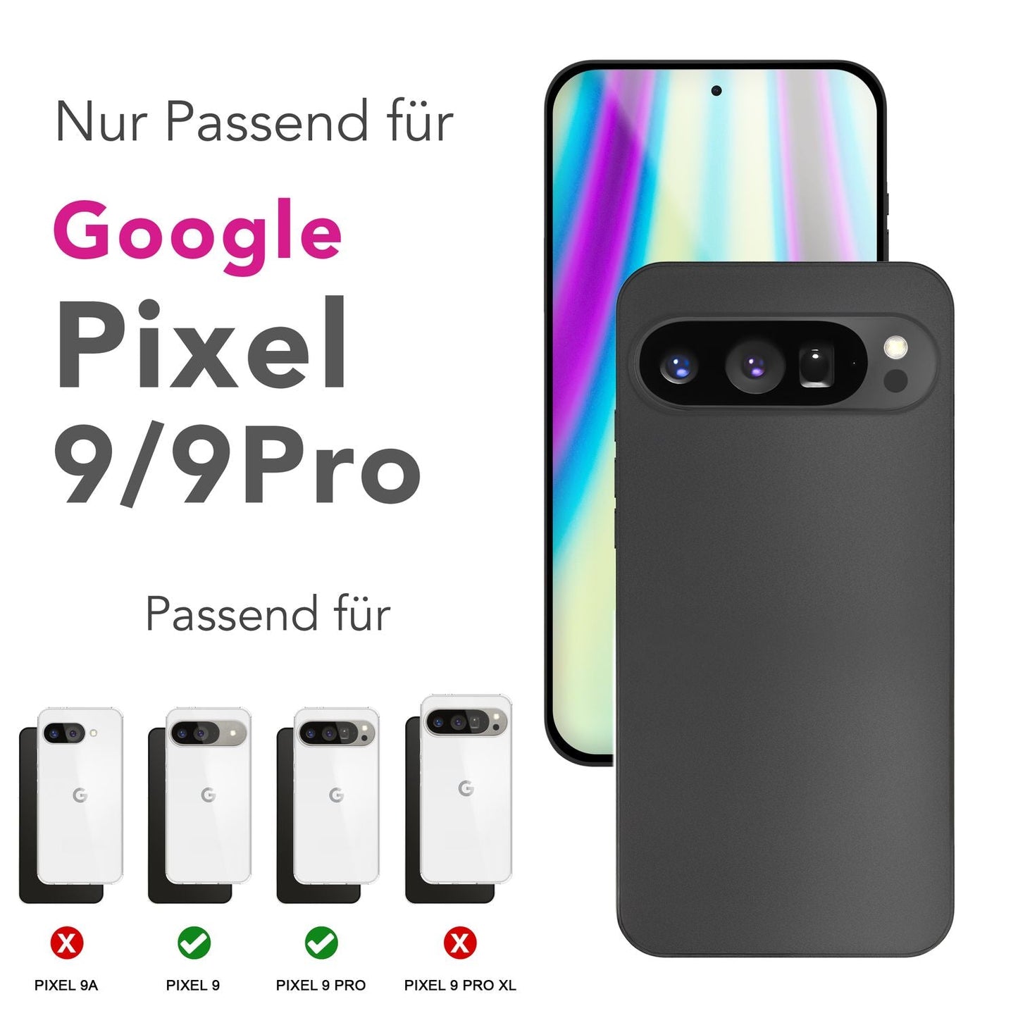 NALIA Phantom hulstur fyrir Google Pixel 9 Pro – 0,3 mm þunnt símahulstur, létt hart hulstur með mattri áferð, fingrafaravarnandi hulstur í glæsilegri hönnun.