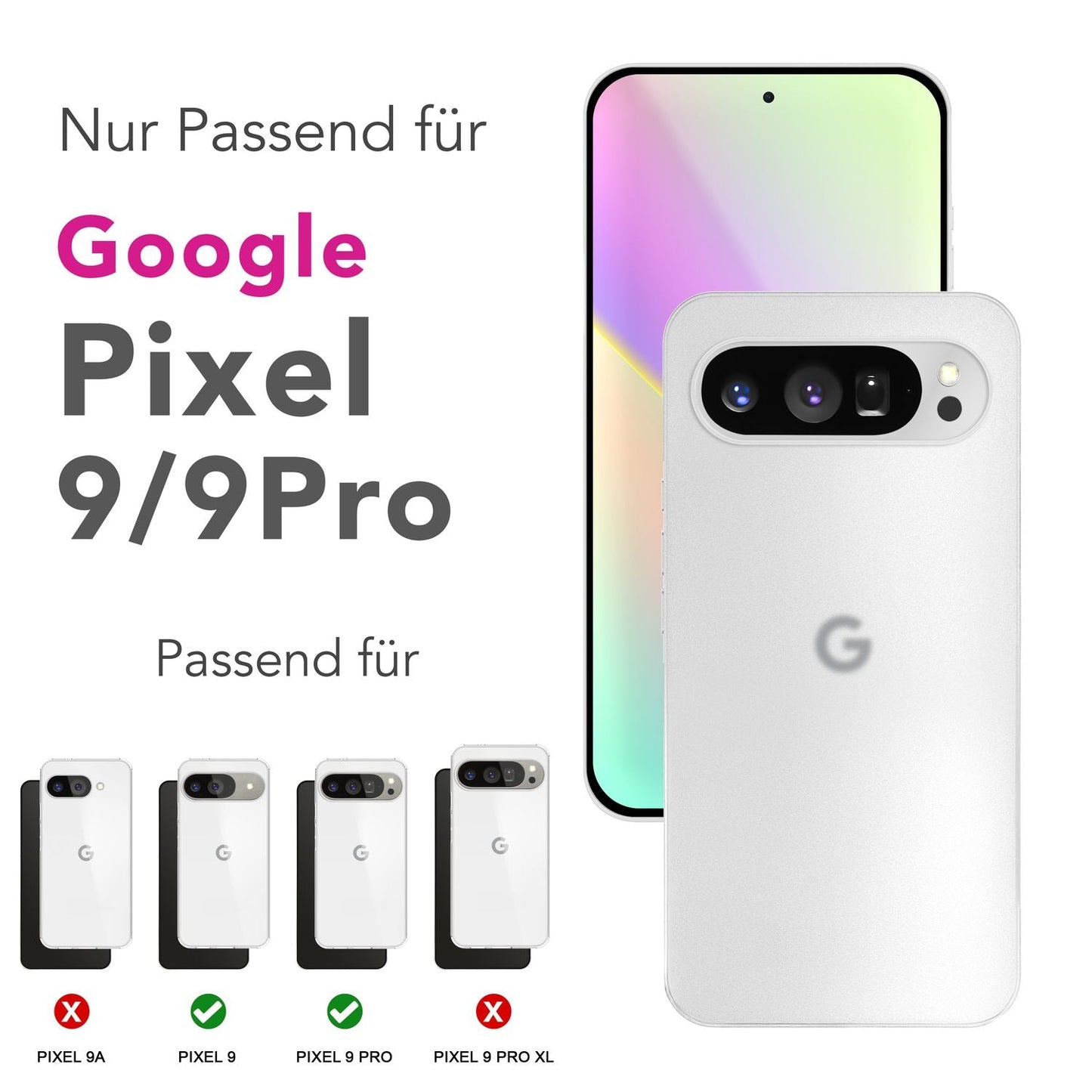 NALIA Phantom hulstur fyrir Google Pixel 9 Pro – 0,3 mm þunnt símahulstur, létt hart hulstur með mattri áferð, fingrafaravarnandi hulstur í glæsilegri hönnun.