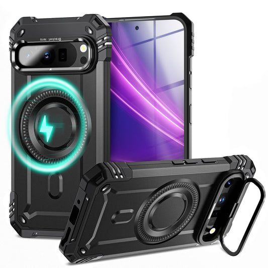 NALIA Granite Case fyrir Google Pixel 9 Pro – Símahulstur með MagSafe, afar endingargott, brynjað hulstur með standi, hörðum bakhlið og verndandi ramma gegn höggum.