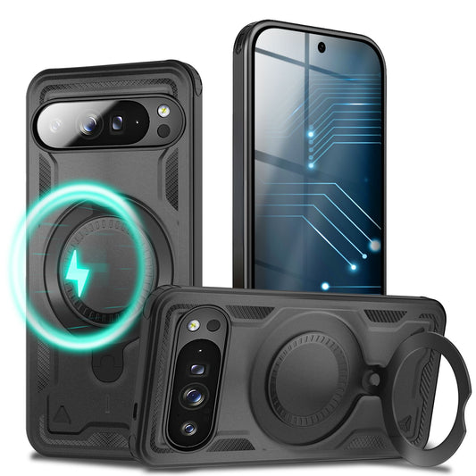 NALIA Stormguard Case for Google Pixel 9 Pro – Phone Case with MagSafe, Shockproof Case with Impact Protection, 360° Rotating Ring, Kickstand &amp; Finger Holder, Military Protective Case
