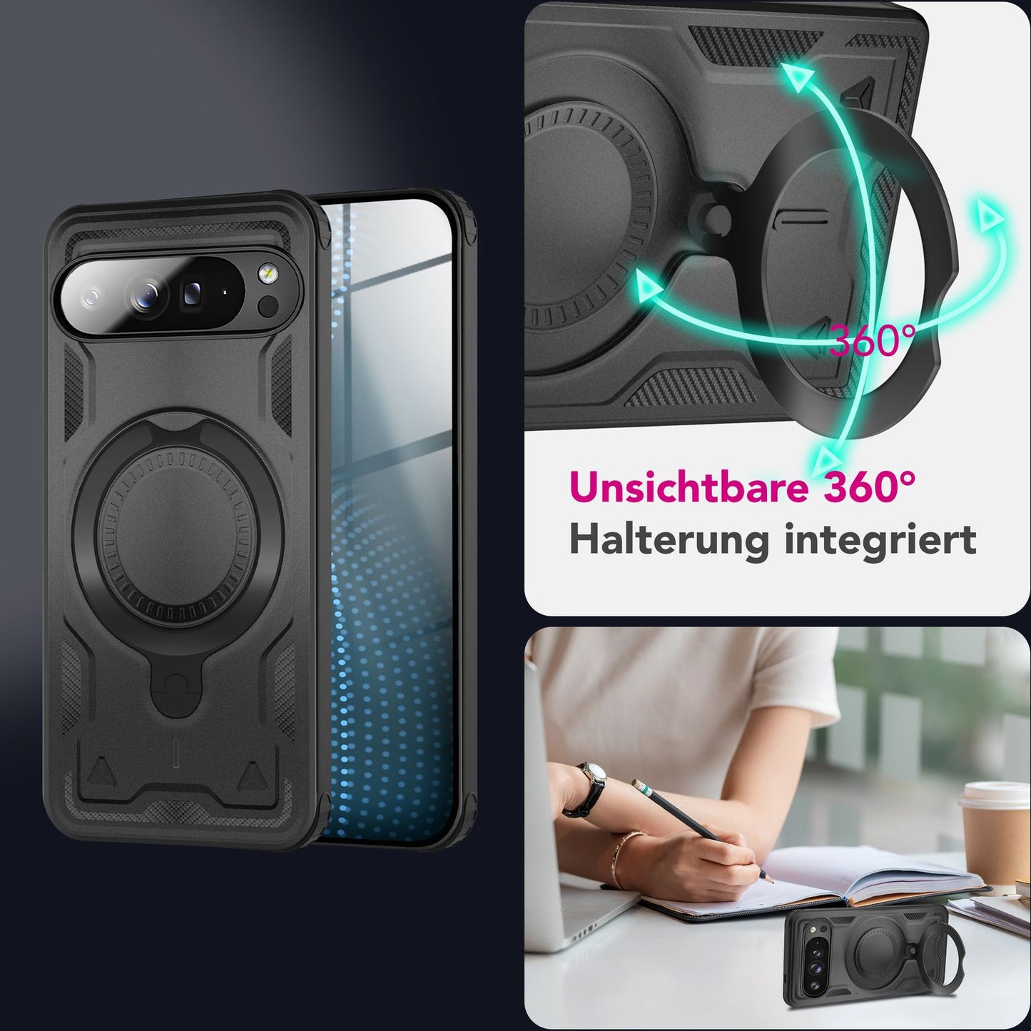 NALIA Stormguard Case for Google Pixel 9 Pro – Phone Case with MagSafe, Shockproof Case with Impact Protection, 360° Rotating Ring, Kickstand &amp; Finger Holder, Military Protective Case