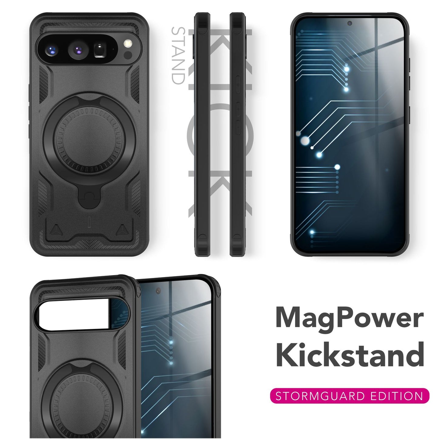 NALIA Stormguard Case for Google Pixel 9 Pro – Phone Case with MagSafe, Shockproof Case with Impact Protection, 360° Rotating Ring, Kickstand &amp; Finger Holder, Military Protective Case