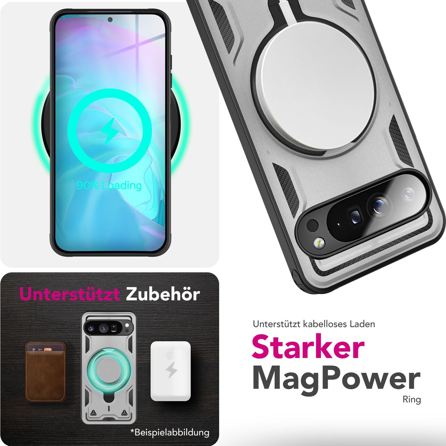 NALIA Stormguard Case for Google Pixel 9 Pro – Phone Case with MagSafe, Shockproof Case with Impact Protection, 360° Rotating Ring, Kickstand &amp; Finger Holder, Military Protective Case