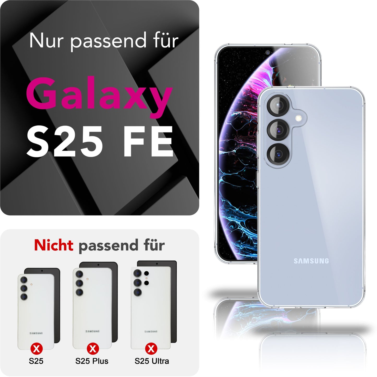 NALIA AirFlex hulstur fyrir Samsung Galaxy S25 FE (kristaltært sílikonhulstur) - Gagnsætt TPU hulstur, gulnar ekki, þunnt og létt, rispuþolið og gripgott, kristaltært hulstur