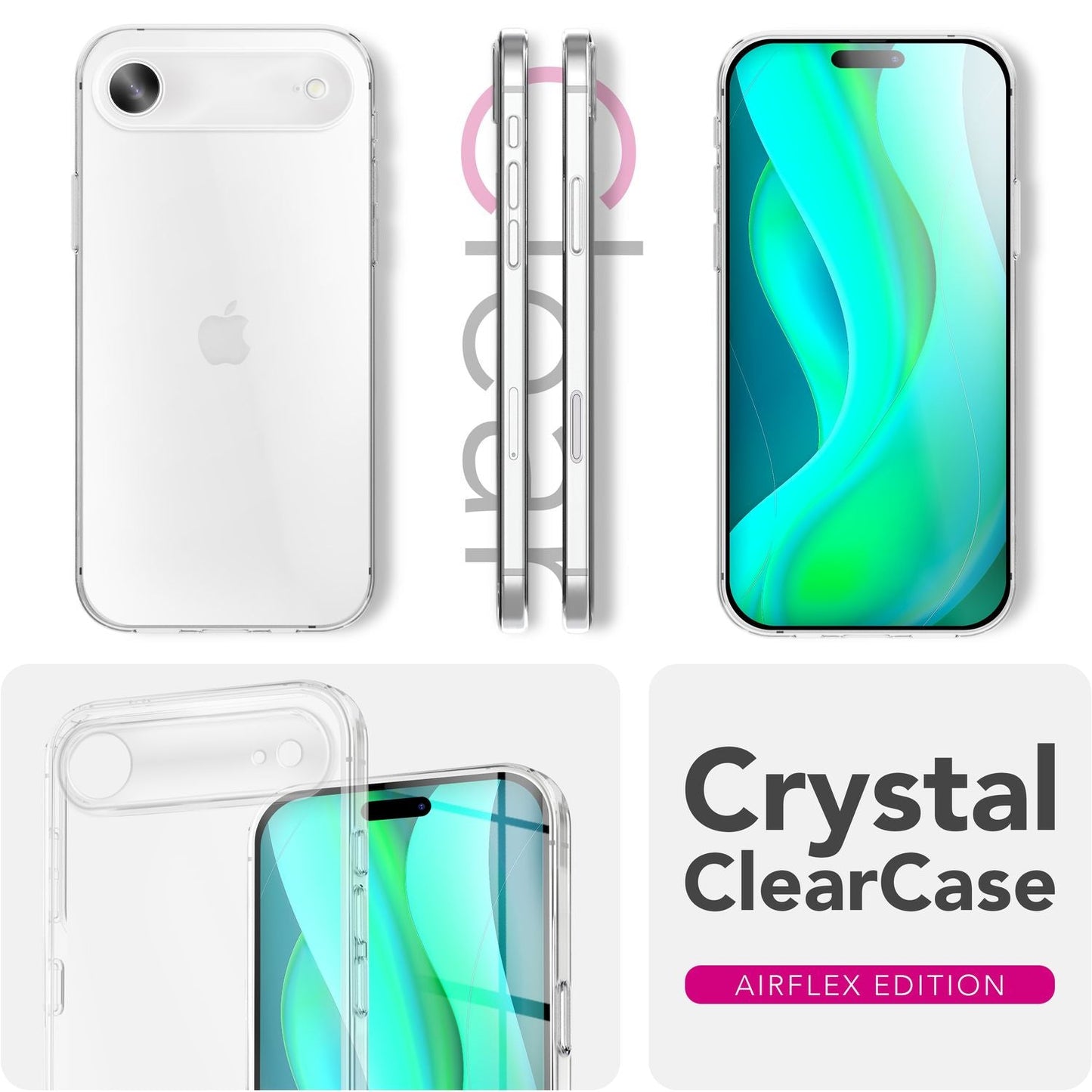 NALIA AirFlex Case for Apple iPhone 17 Air (Crystal Clear Silicone Case) - Transparent TPU Protective Case, Clear &amp; Anti-Yellowing, Slim &amp; Flexible, Discreet Scratch Protection