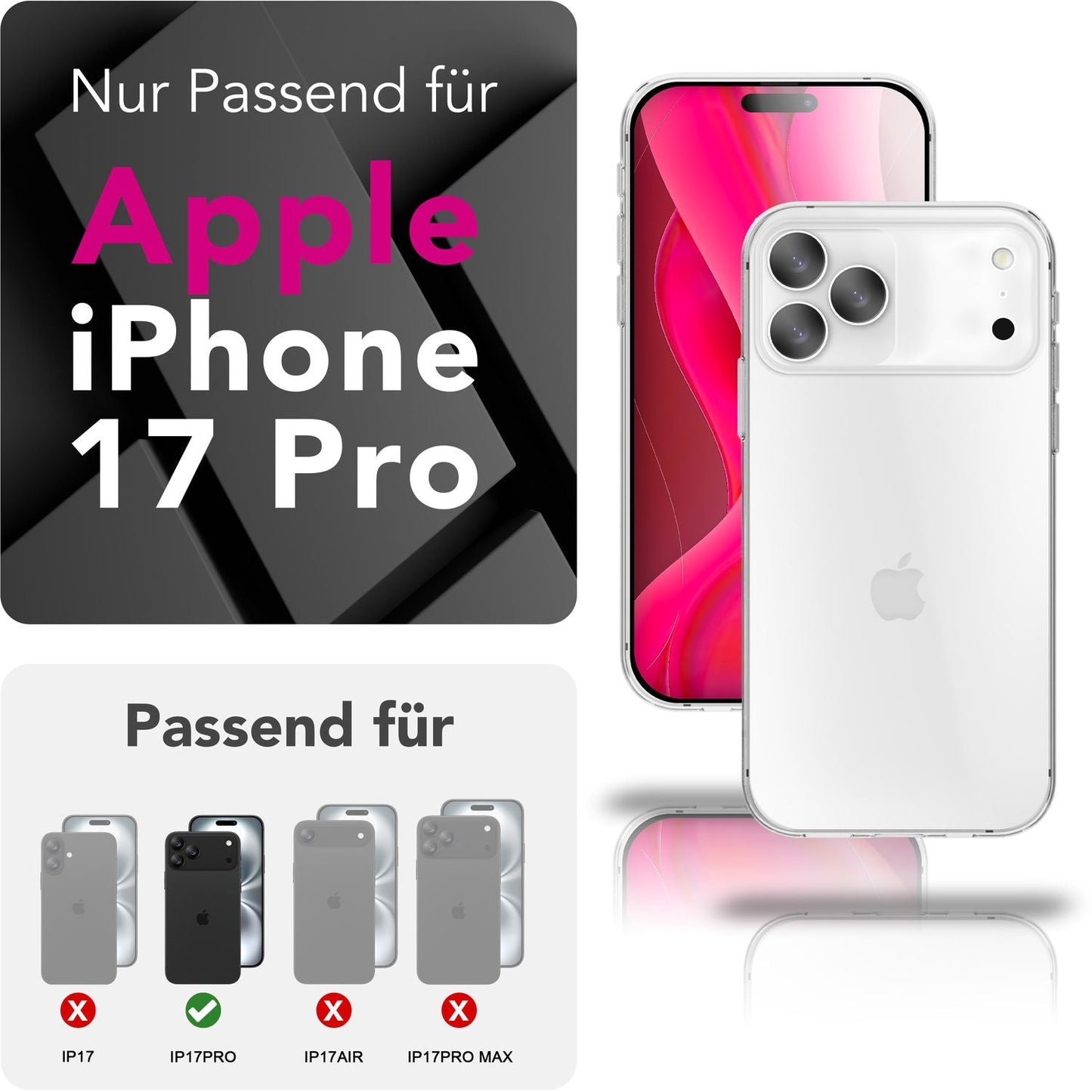 NALIA AirFlex Case for Apple iPhone 17 Pro (Crystal Clear Silicone Case) - Transparent TPU Cover, Slim &amp; Lightweight, Anti-Yellowing Effect, Scratch-Resistant &amp; Robust, Clear Design Phone Case