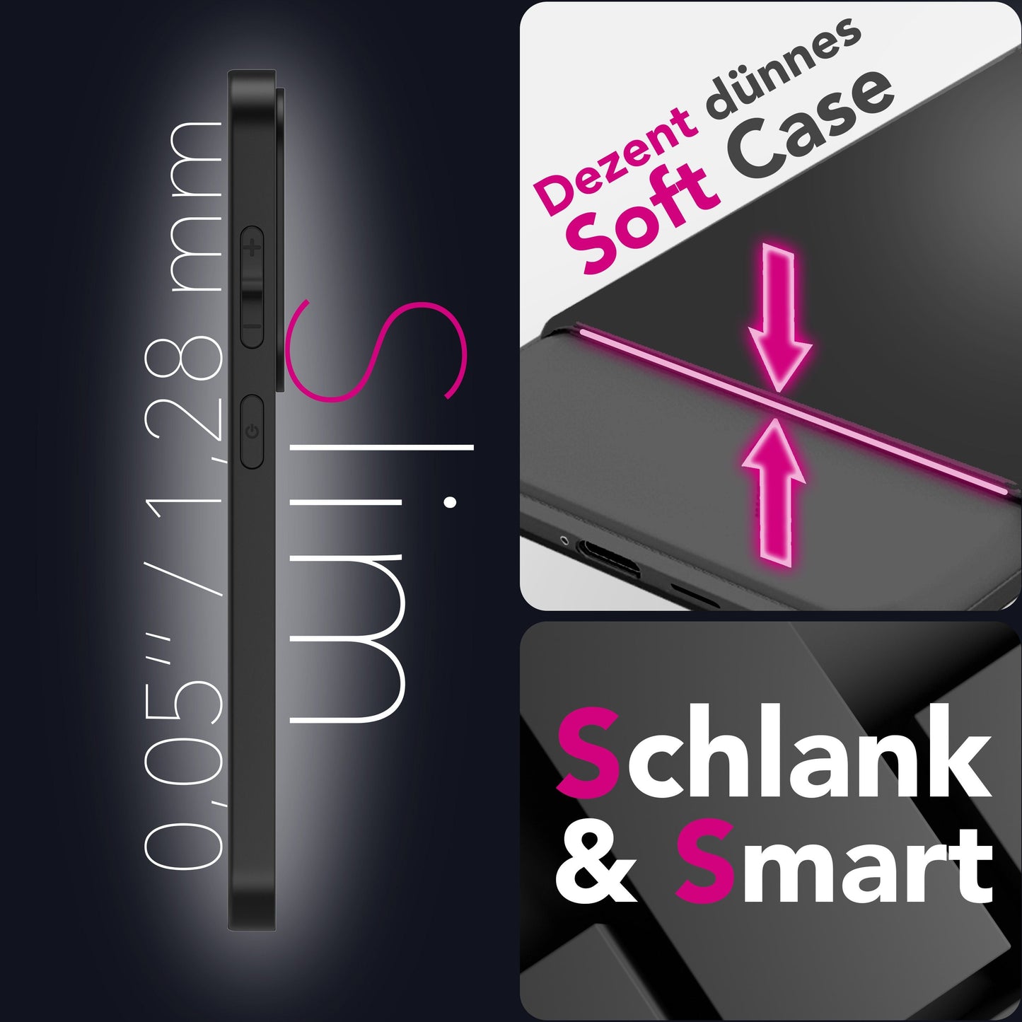 NALIA Strider hulstur fyrir Samsung Galaxy S25 FE (Matt Slim hulstur) - Mjög þunnt 1,28 mm, mjúkt TPU hulstur, rykheldir hnappar, fingrafaravörn, verndandi símahulstur - Svart