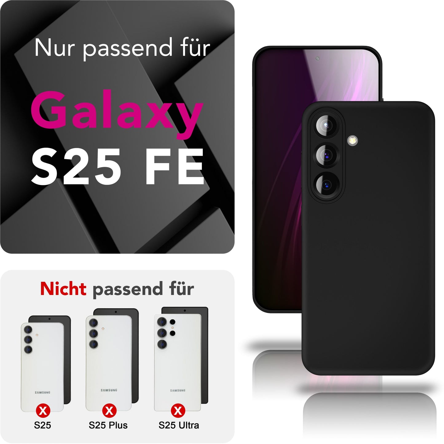 NALIA Strider hulstur fyrir Samsung Galaxy S25 FE (Matt Slim hulstur) - Mjög þunnt 1,28 mm, mjúkt TPU hulstur, rykheldir hnappar, fingrafaravörn, verndandi símahulstur - Svart