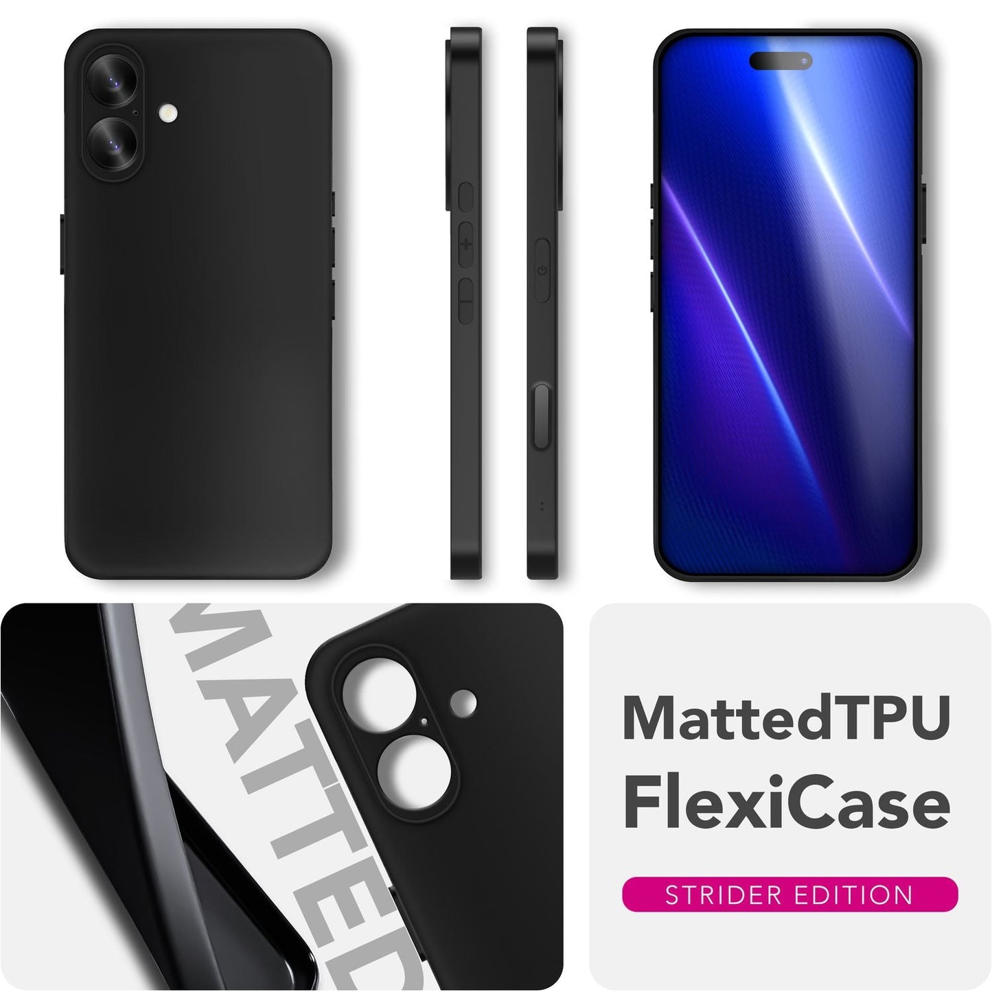 NALIA Strider Case for Apple iPhone 17 (Matte Slim Case) - 1.28mm Thin, Flexible TPU Silicone, Integrated Button Protection, Fingerprint-Reducing, Protective Phone Case - Black