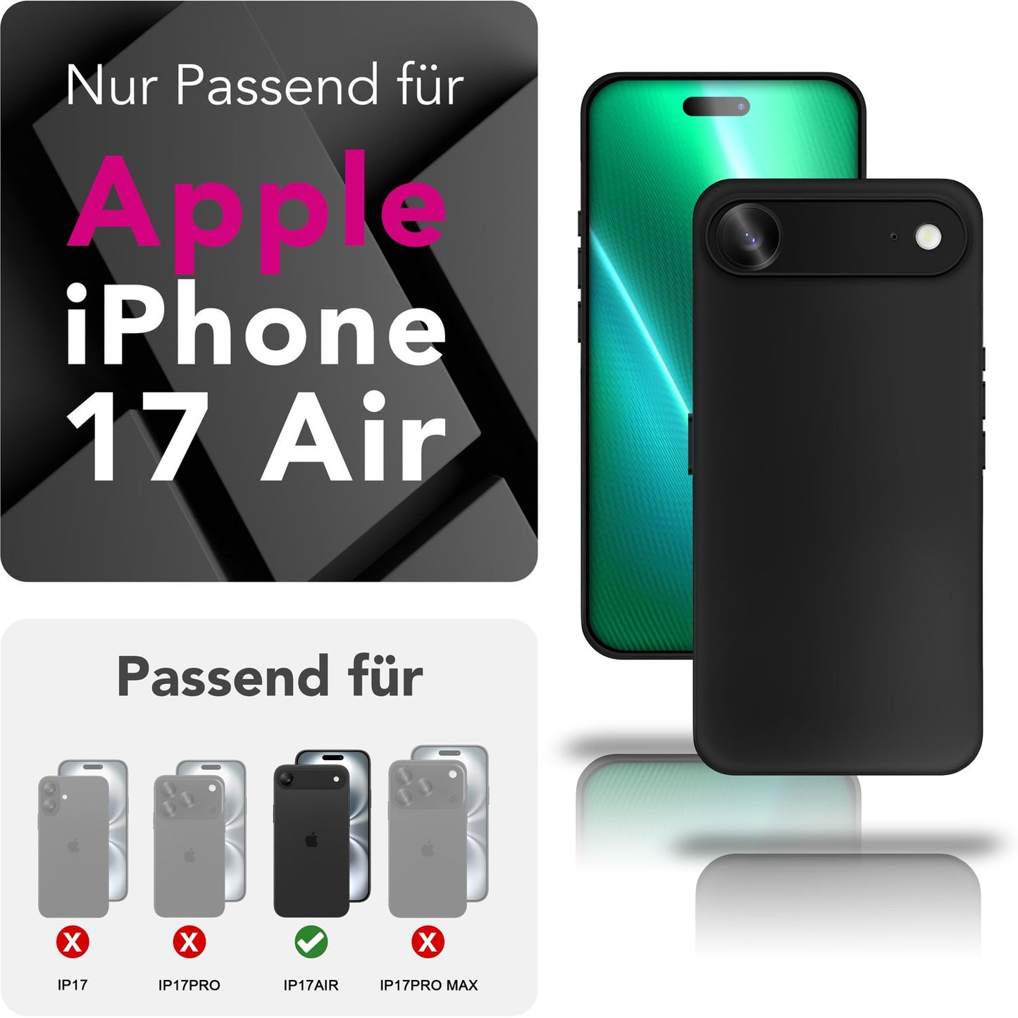 NALIA Strider Case for Apple iPhone 17 Air (Matte Slim Case) - Ultra-thin 1.28mm, Soft-Touch TPU Cover, Closed Button Cover, Anti-Fingerprint, Protective Phone Case - Black