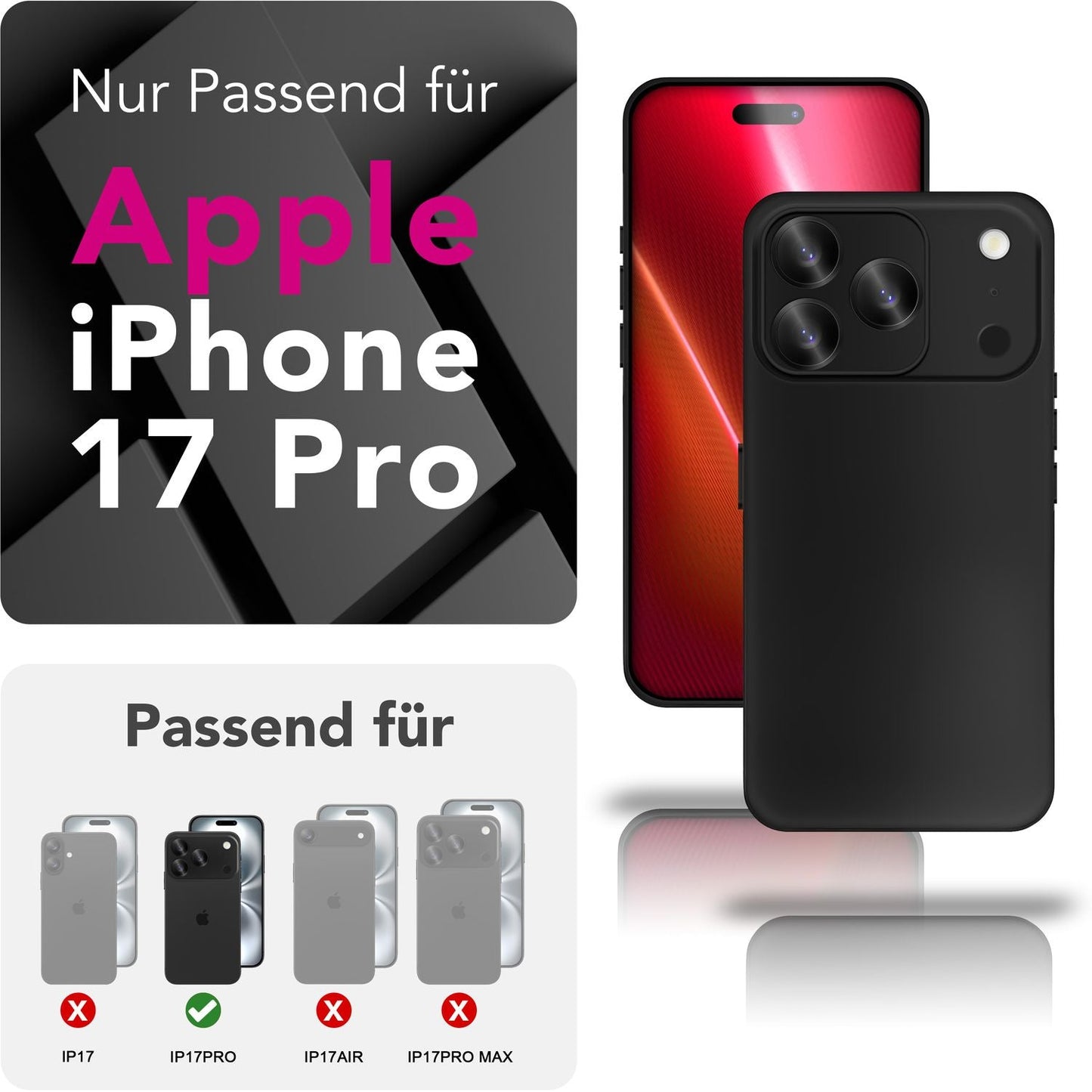 NALIA Strider Case for Apple iPhone 17 Pro (Matte Slim Case) - 1.28mm Thin, Soft-Touch TPU Cover, Dustproof Button Protection, Fingerprint Reducing, Protective Phone Case - Black