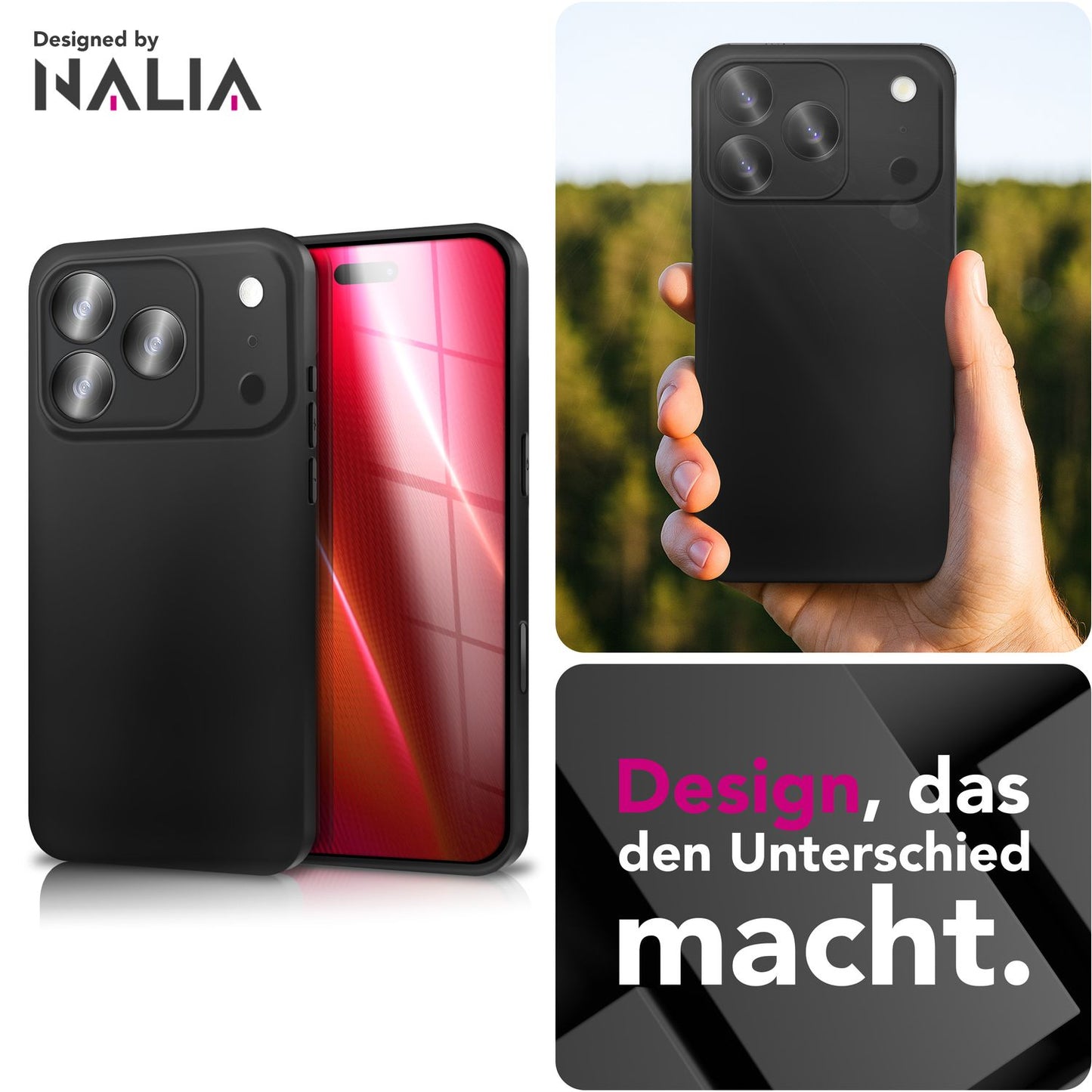 NALIA Strider Case for Apple iPhone 17 Pro (Matte Slim Case) - 1.28mm Thin, Soft-Touch TPU Cover, Dustproof Button Protection, Fingerprint Reducing, Protective Phone Case - Black