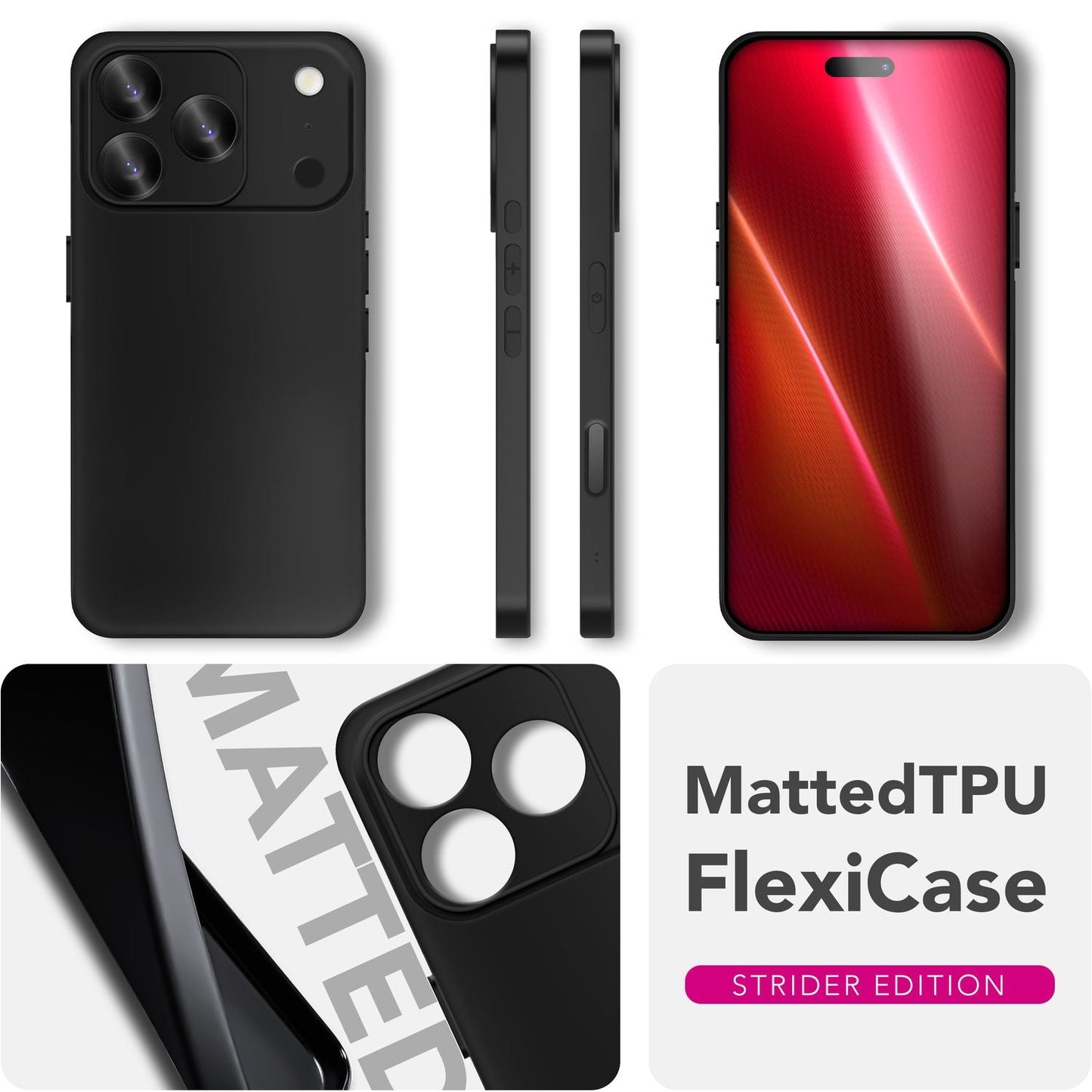 NALIA Strider Case for Apple iPhone 17 Pro (Matte Slim Case) - 1.28mm Thin, Soft-Touch TPU Cover, Dustproof Button Protection, Fingerprint Reducing, Protective Phone Case - Black